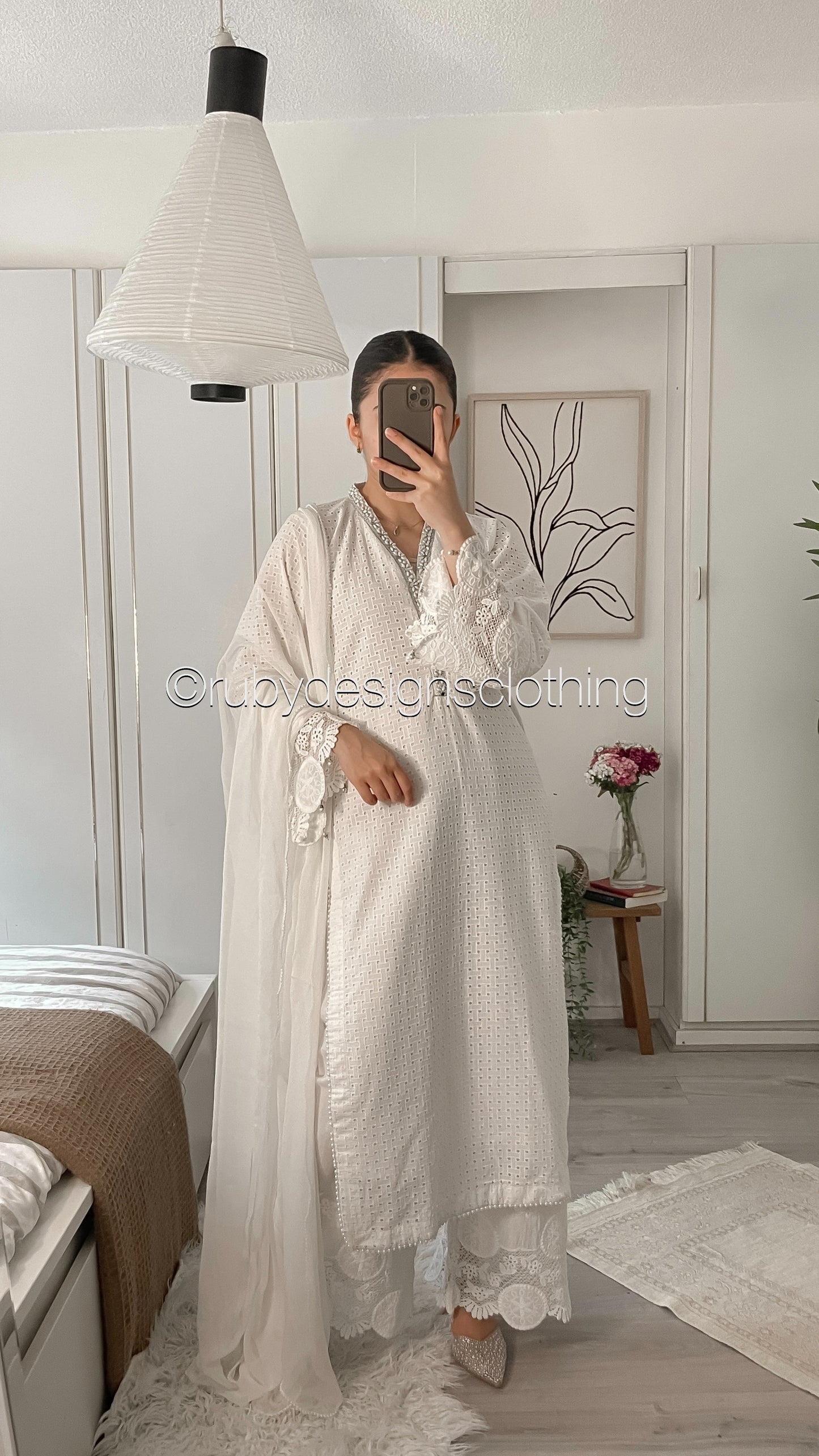 DANIYA - 3 Piece White Chikankari Suit with Chiffon Dupatta (8570237321429) (8747933827285)