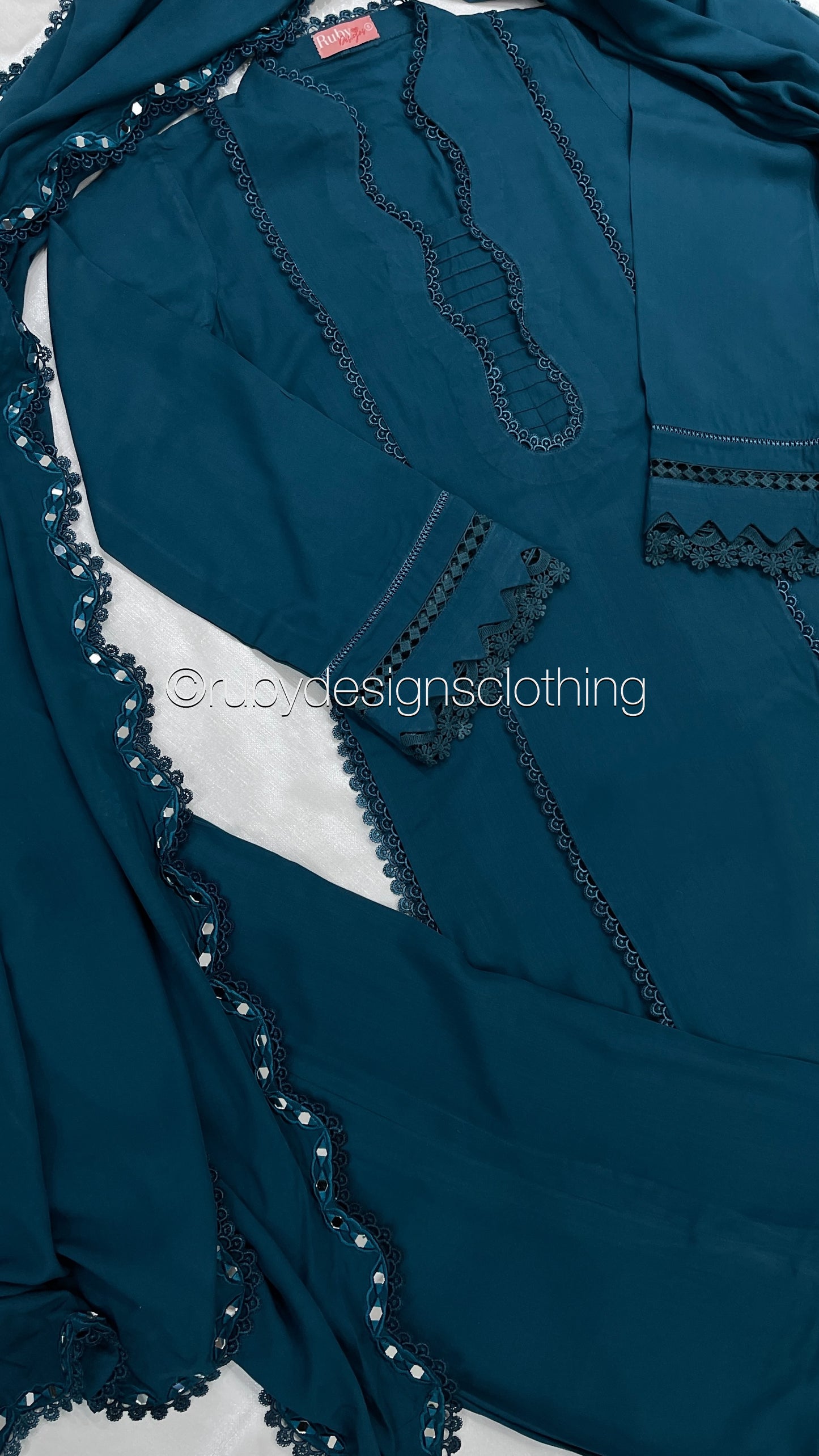 SAHAR - 3 Piece Teal Linen Suit with Shawl (8219888779477)