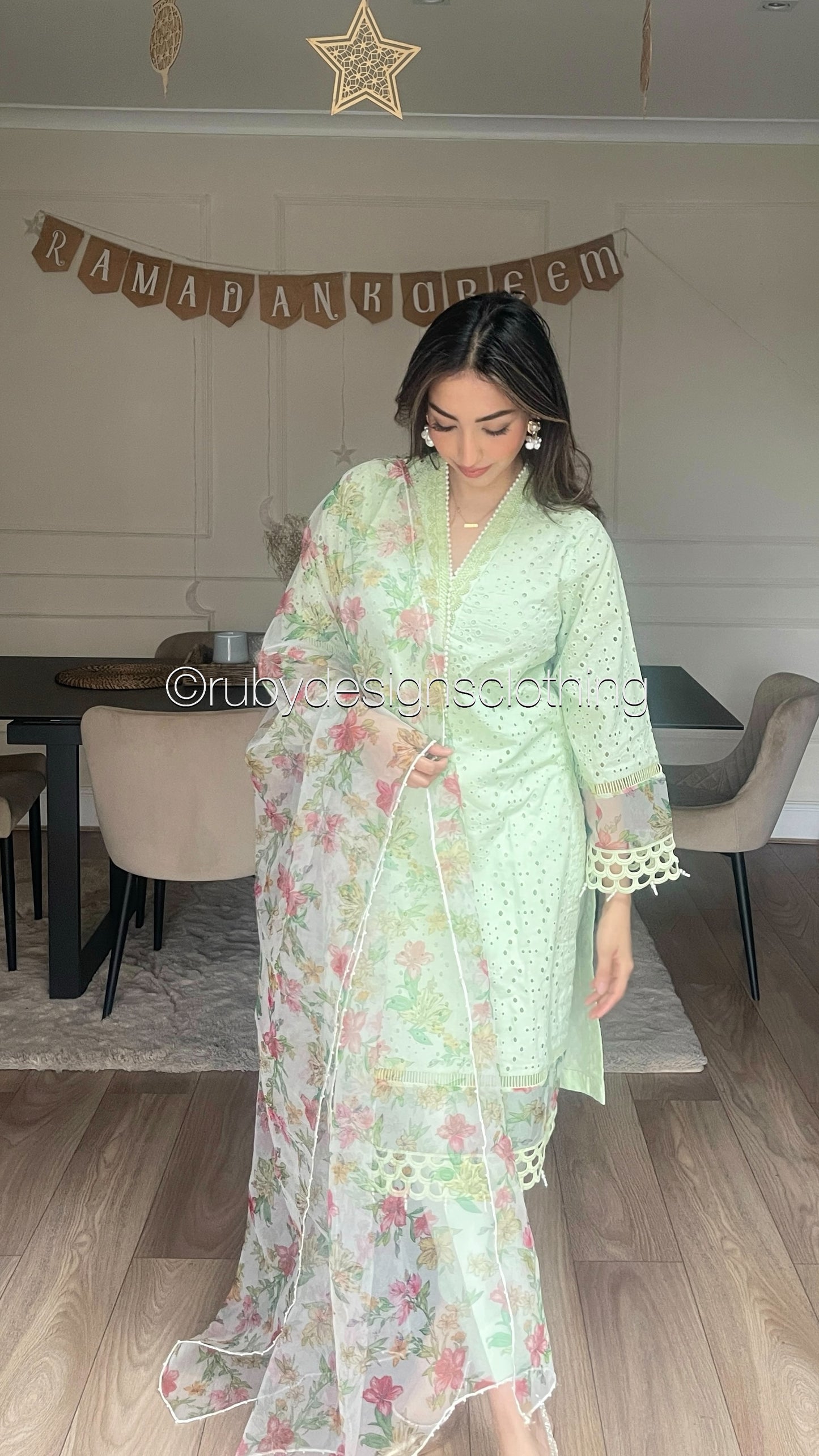 ZOHA - 3 Piece Mint Chikankari Suit with Organza Dupatta (8313783320789)