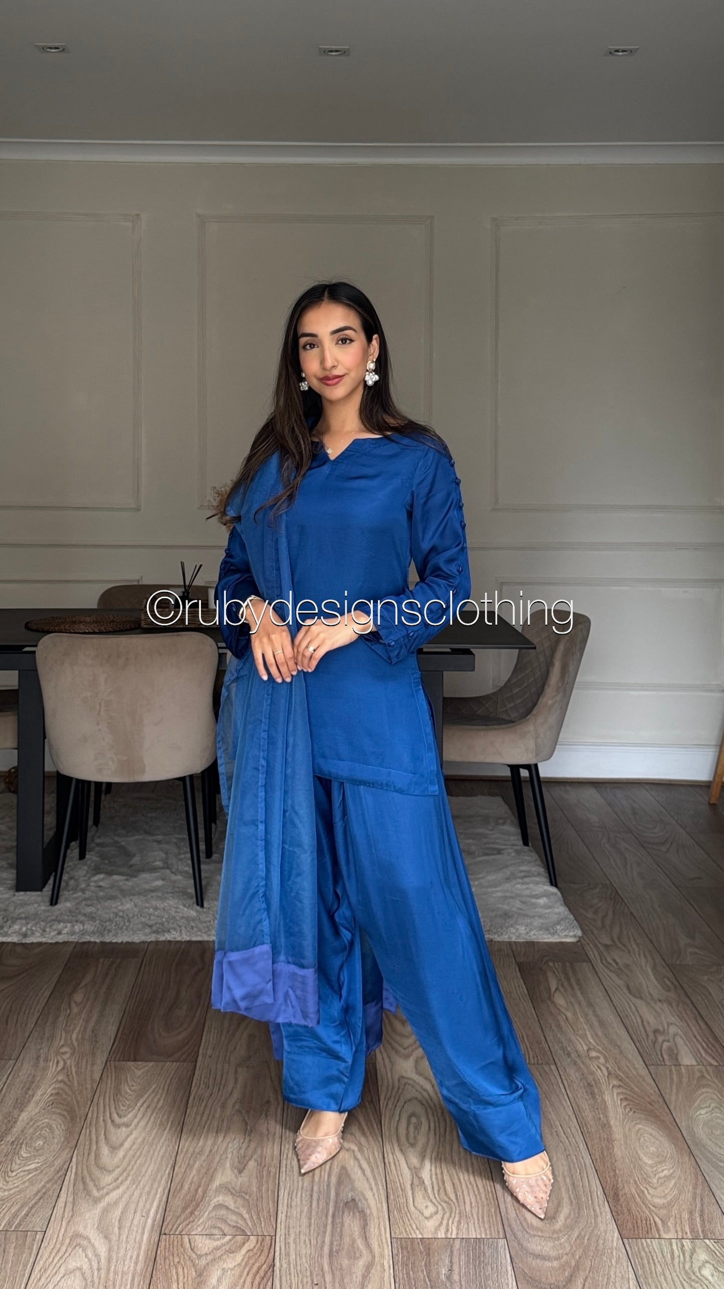 ZIMAL Azure - Exclusive 3 Piece Silk Suit with Farshi Shalwar