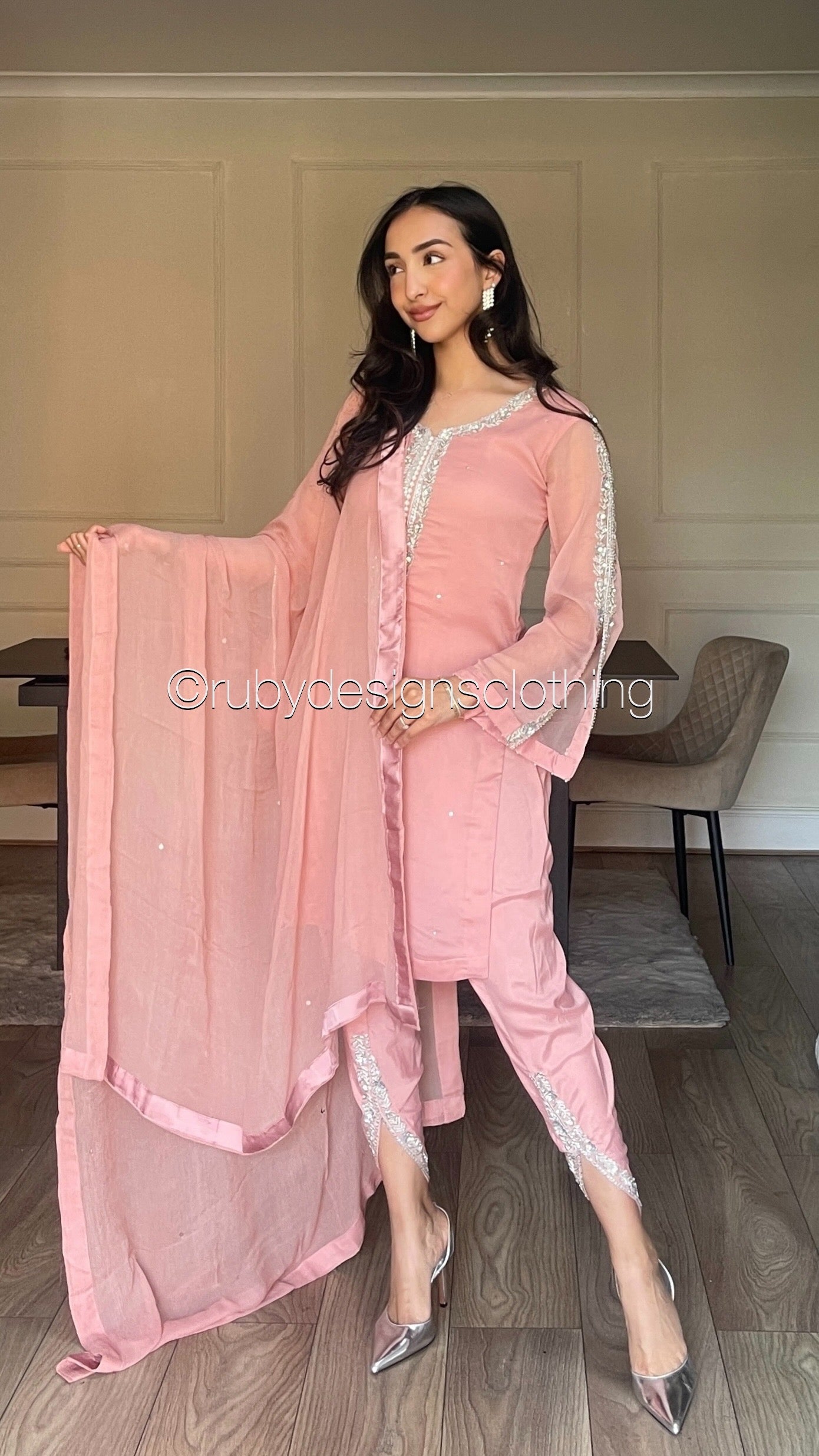 ASMA Rose - 3 Piece Chiffon Suit with Tulip Trousers