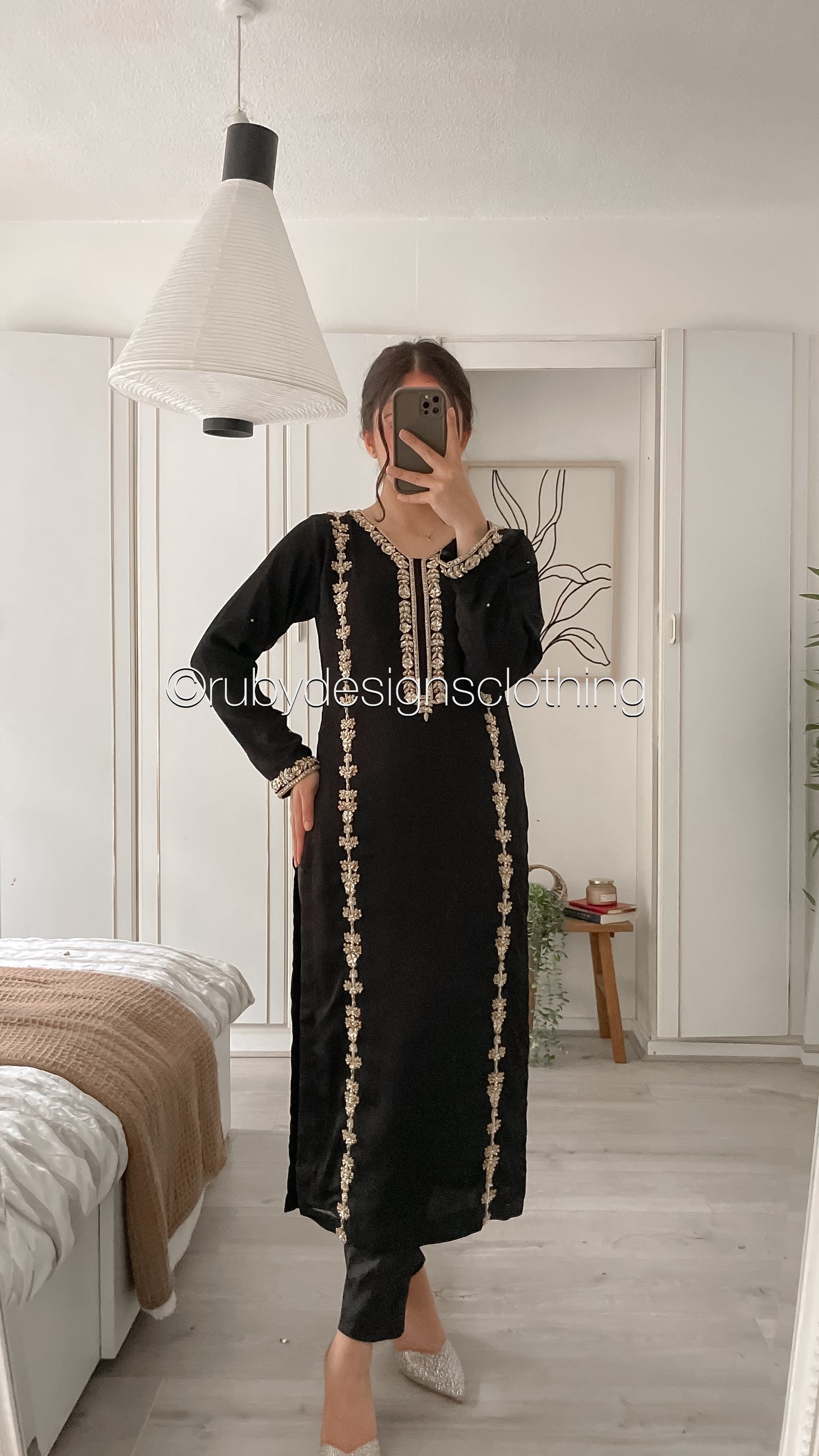 SADAF Black - 3 Piece Black Chiffon Suit with Gota Work (8532769276117)