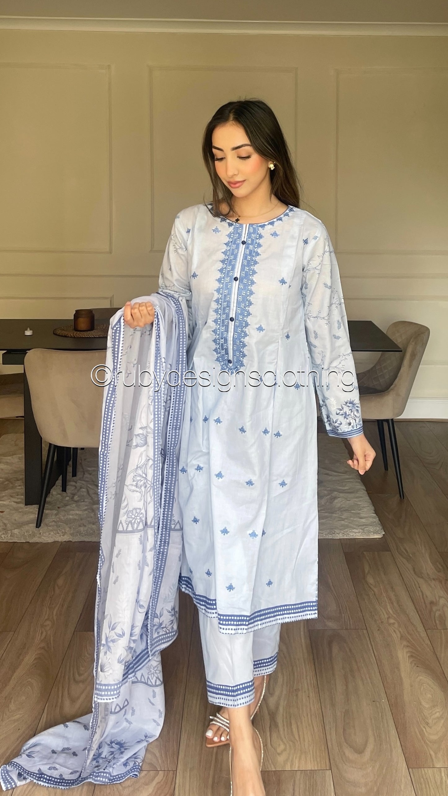 HALIMA - 3 Piece Blue Lawn Suit with Lawn Dupatta (8583541653717)