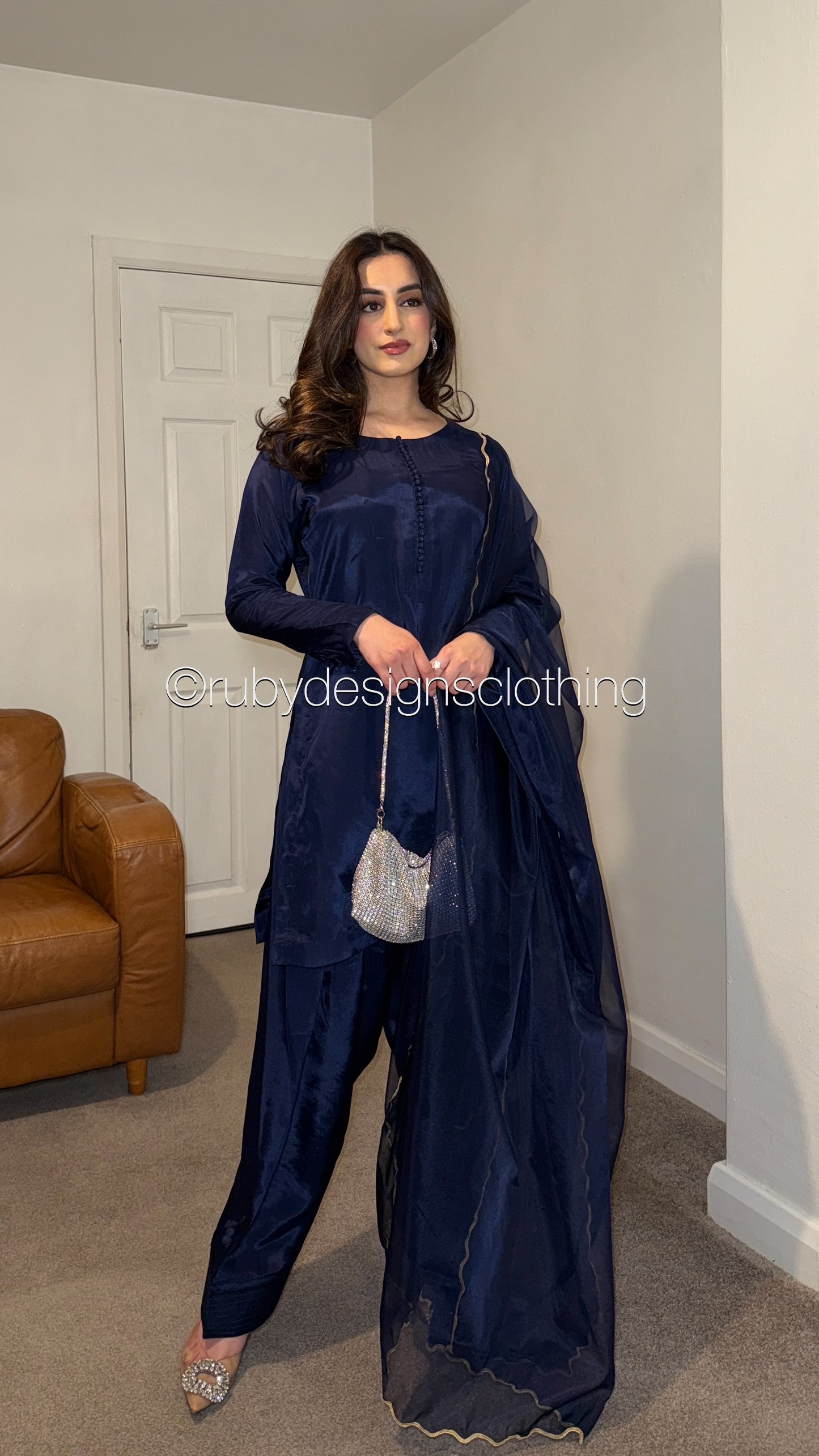 RIMA Ocean - 3 Piece Russian Silk Suit with Farshi Shalwar