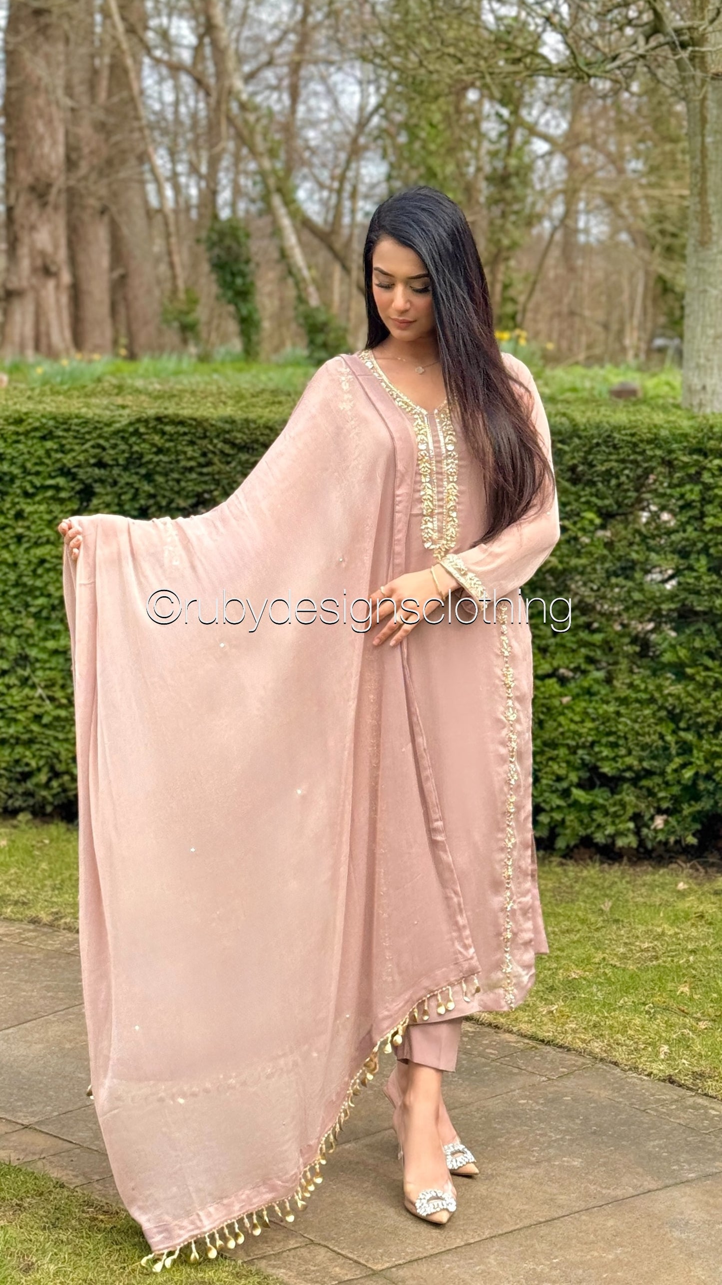 SADAF Rose - 3 Piece Rose Chiffon Suit with Gota Work (8311028187349)
