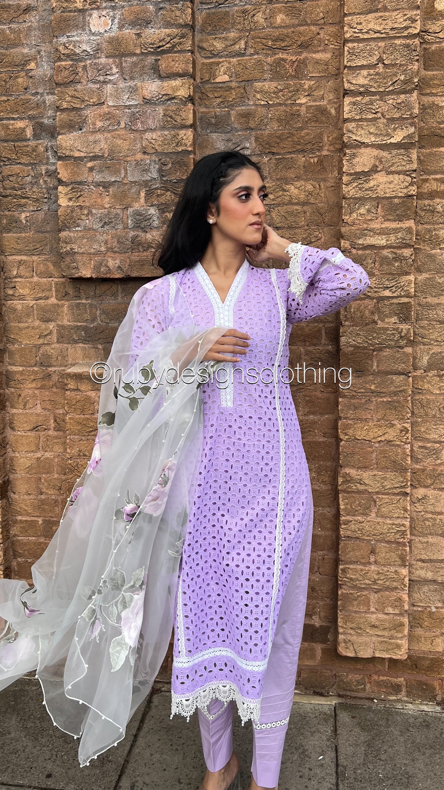 MALIKA - 3 Piece Lilac Chikankari Suit with Organza Dupatta