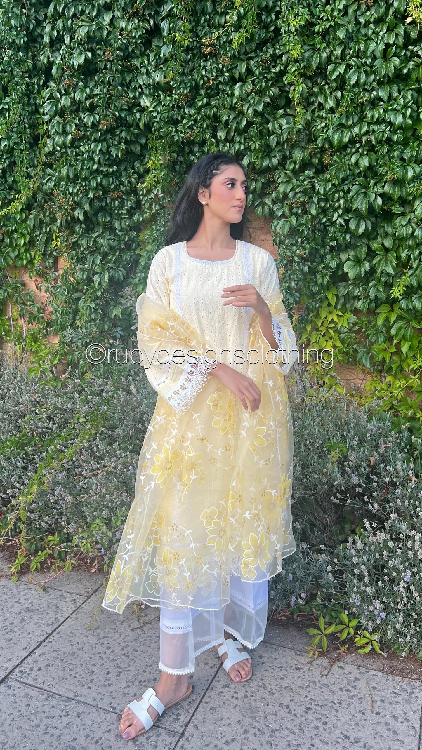 AIMAN - 3 Piece Pale Yellow Chikankari Suit with Organza Dupatta (8313783550165)