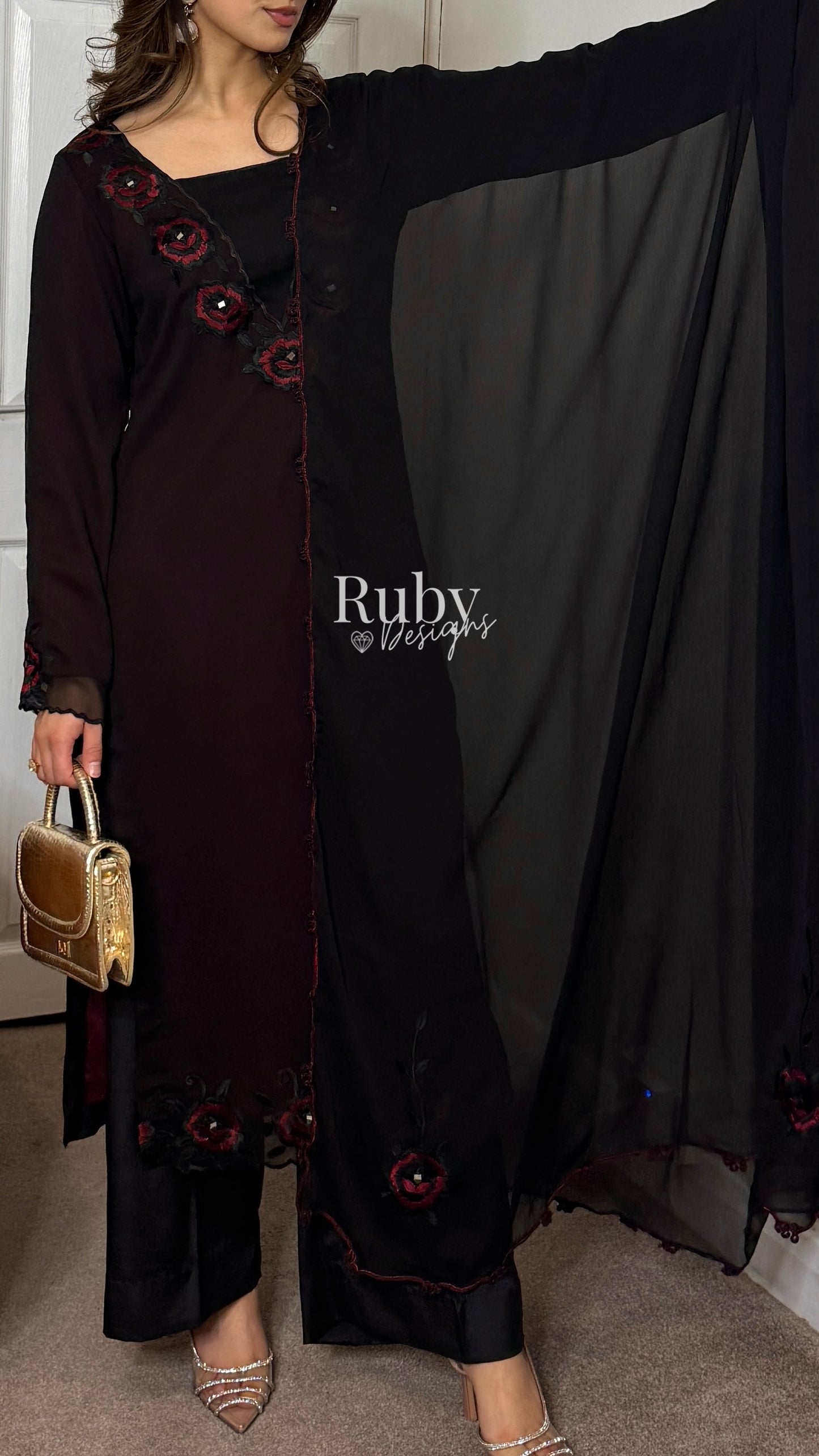 IFRA Noir - 3 Piece Chiffon Suit with Embroidery