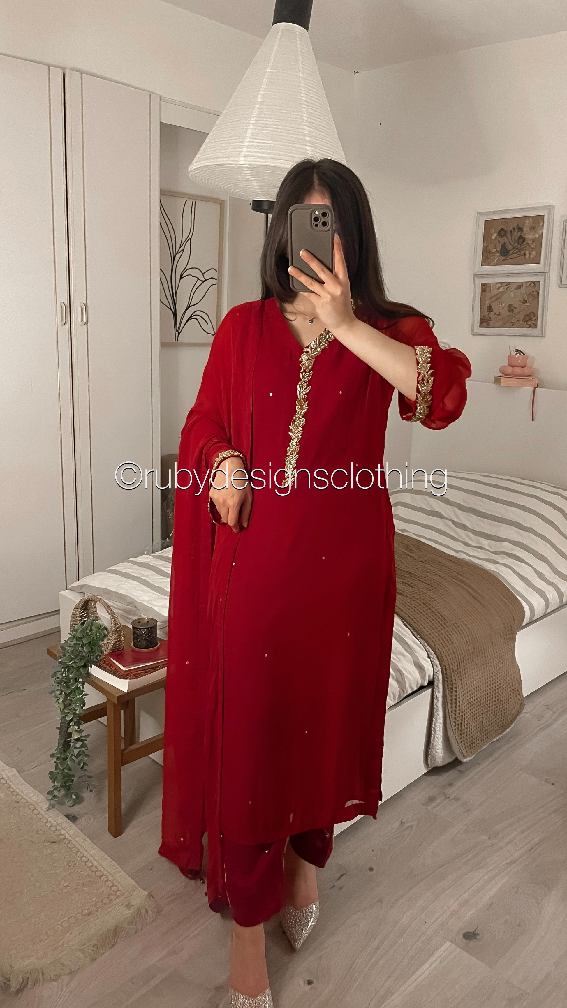 HIRA Ruby - 3 Piece Ruby Chiffon Suit with Chiffon Dupatta (8380346007765)