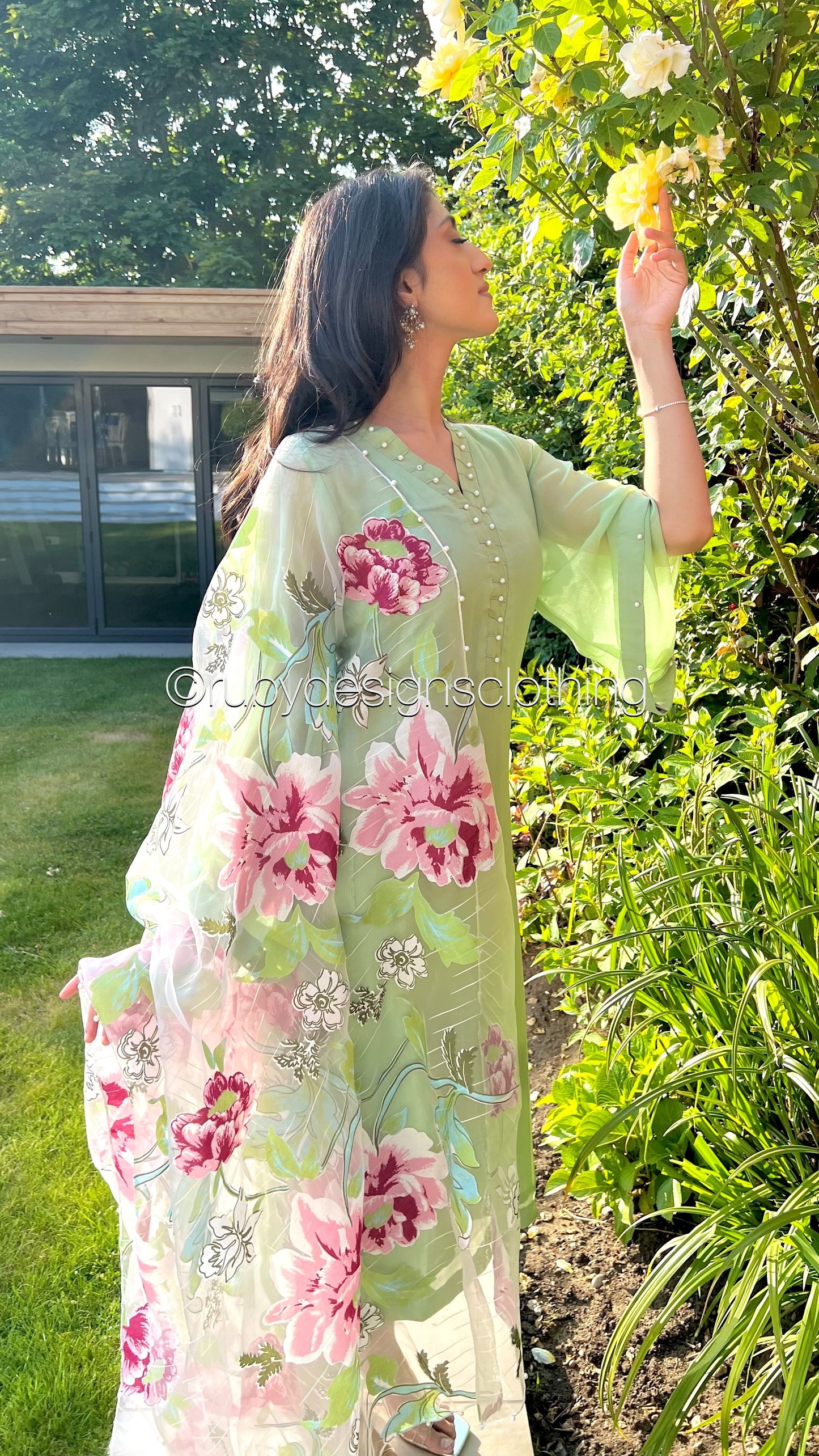 ARIA Sage - 3 Piece Sage Green Chiffon Suit with Chiffon Dupatta (8371704070357) (8748005654741)