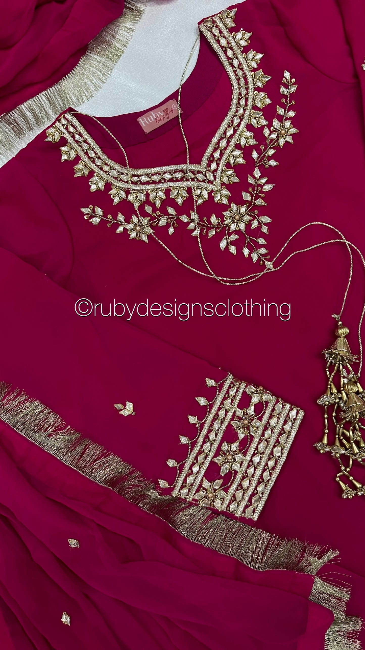 SAJAL Rose - 3 Piece Chiffon Suit with Farshi Shalwar and Gota Handwork