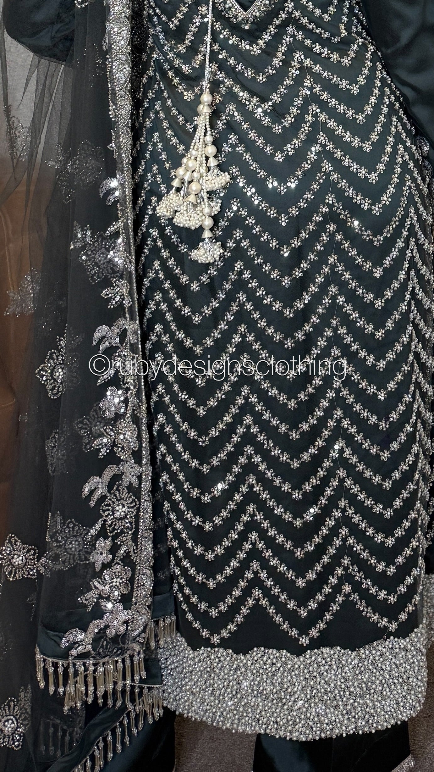 MISSING ITEM (TROUSER) - IZMA Smoke - 3 Piece Net Suit with Wide Leg Trousers