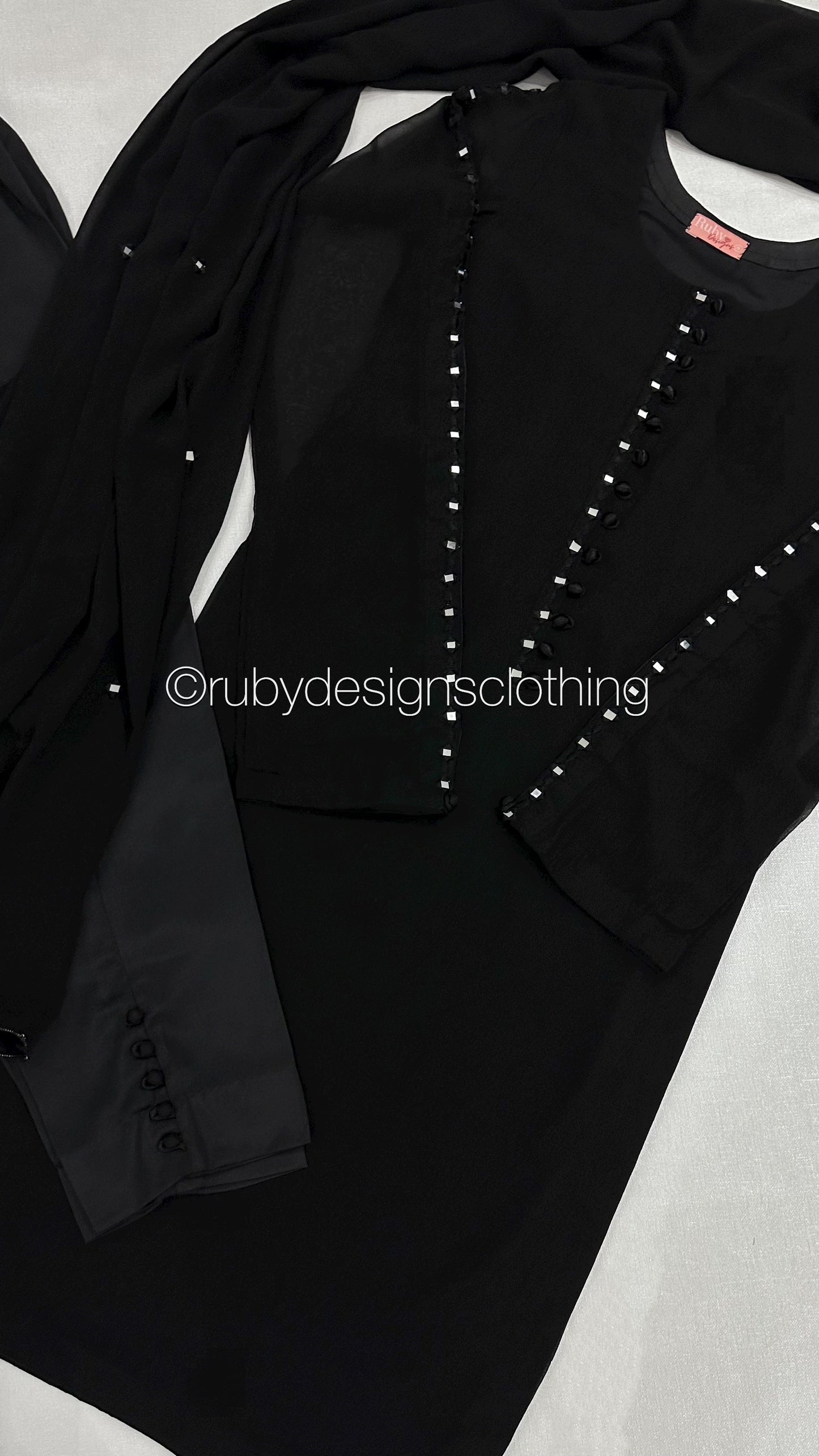 KAYRA Black - 3 Piece Black Chiffon Suit with Split Sleeve (8151996465365)