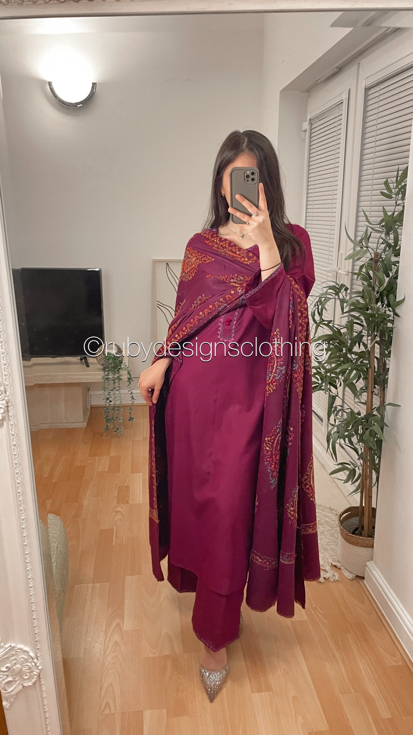 SOHA - 3 Piece Magenta Marina Suit with Embroidered Pashmina Shawl