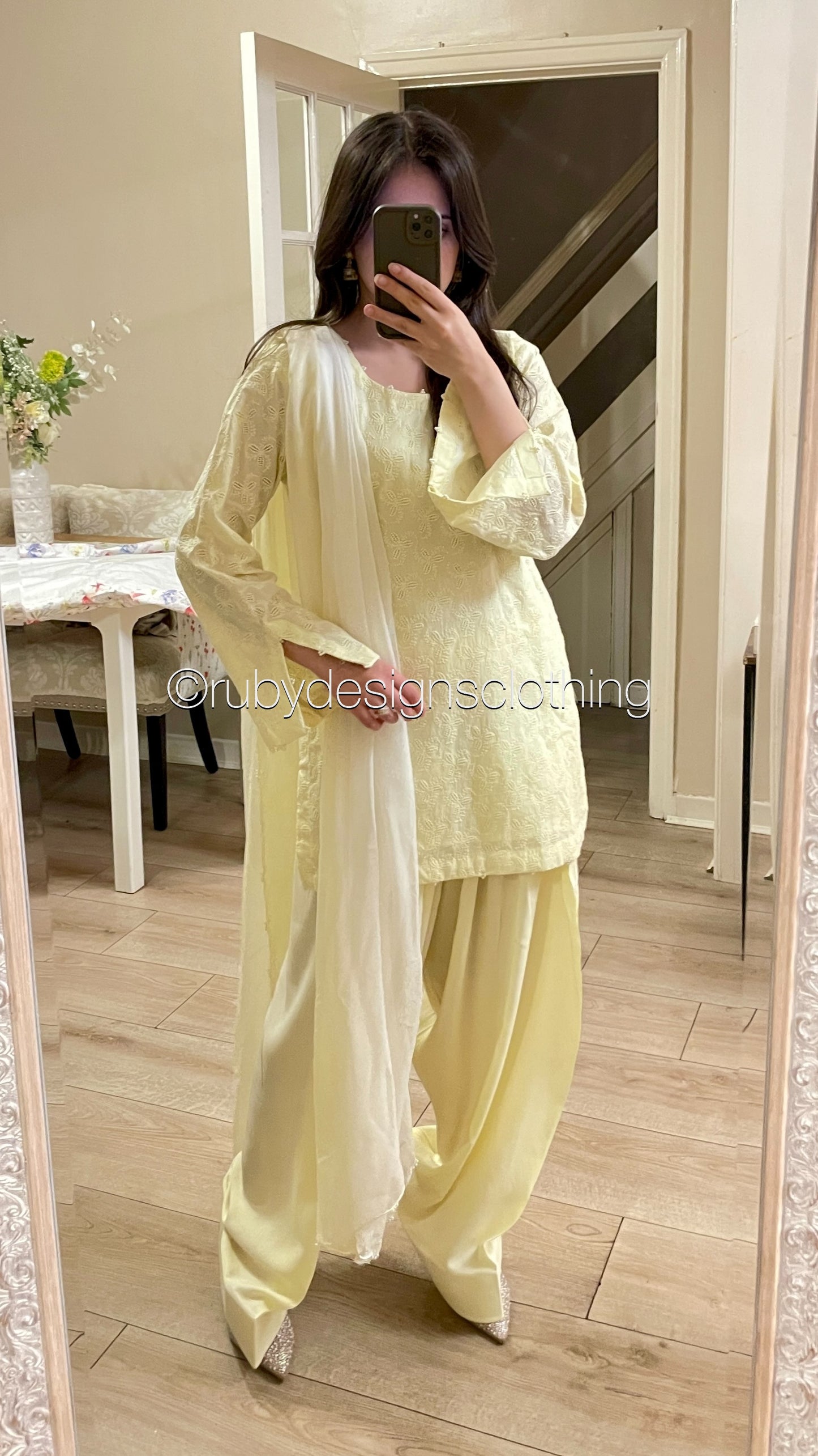 Butter Yellow - 3 Piece Chikankari Suit with Farshi Shalwar