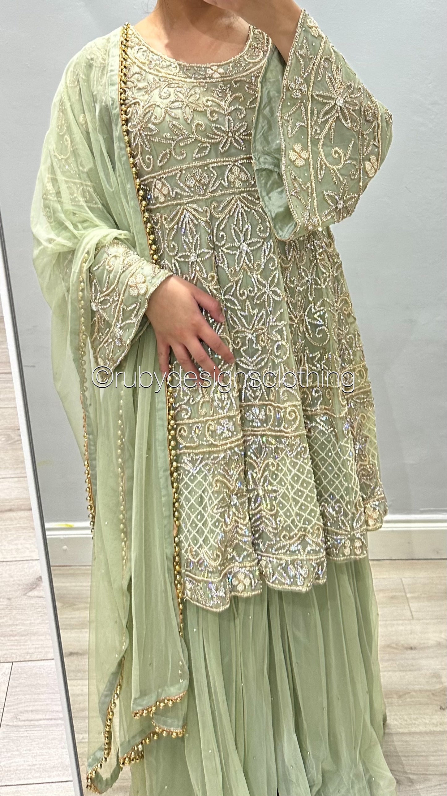 MAHIRAH - EXCLUSIVE SAMPLE 3 Piece Mint Peplum with Gharara
