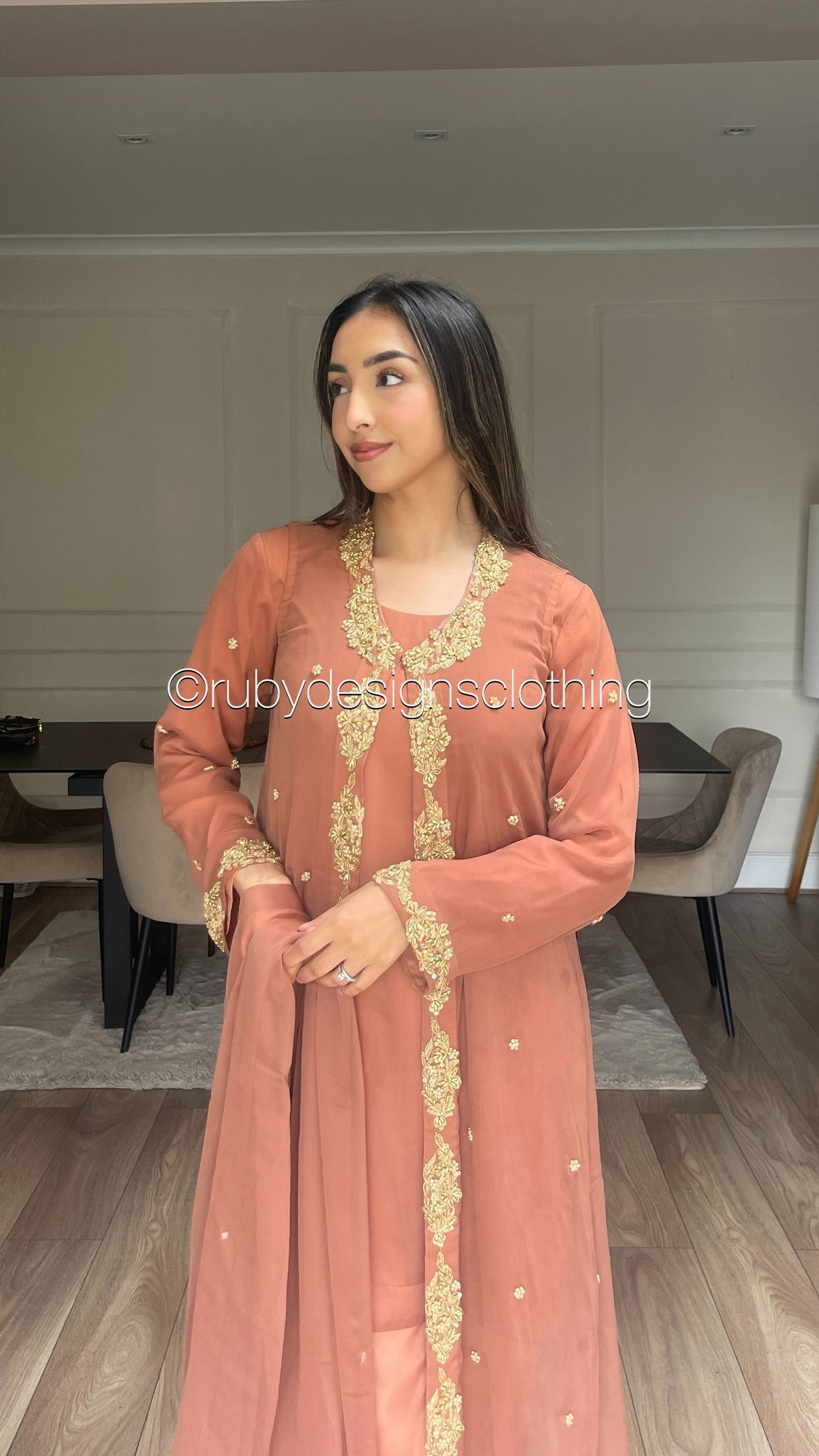 SORAYA - 4 Piece Chiffon Suit with Jacket and Gold Handwork