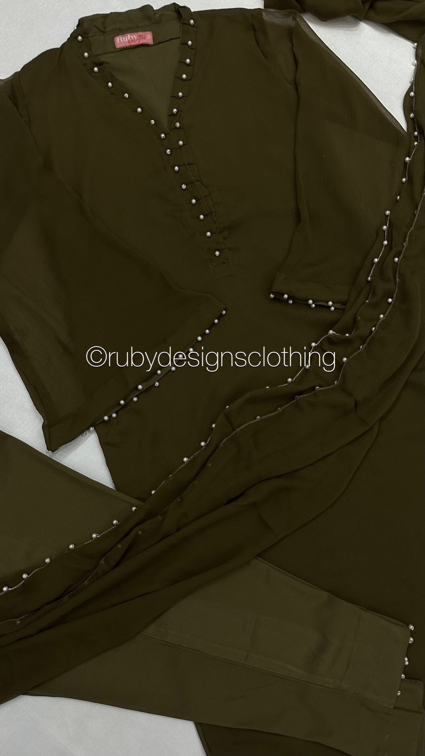 ARIA Henna (Eid Exclusive Limited Edition) - 3 Piece Khaki Brown Chiffon Suit with Chiffon Dupatta (8371703546069)