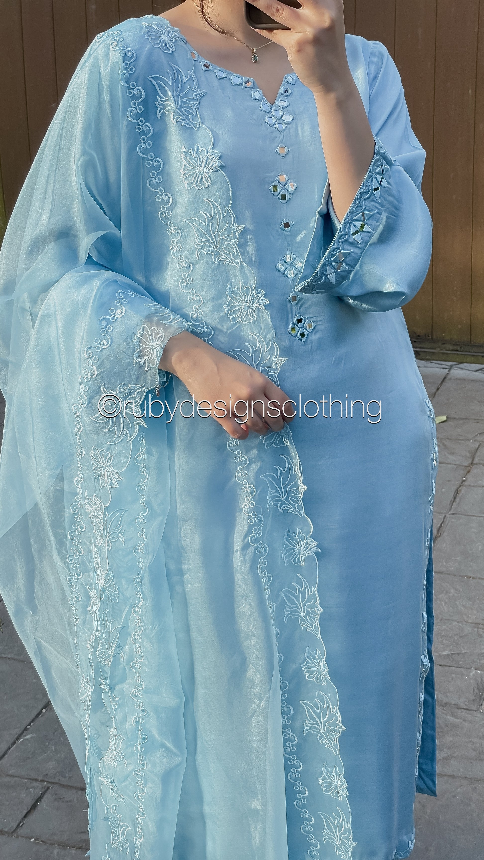 ALIZEY Sky - 3 Piece Sky Blue Silk Suit with Organza Dupatta (8559581757653)