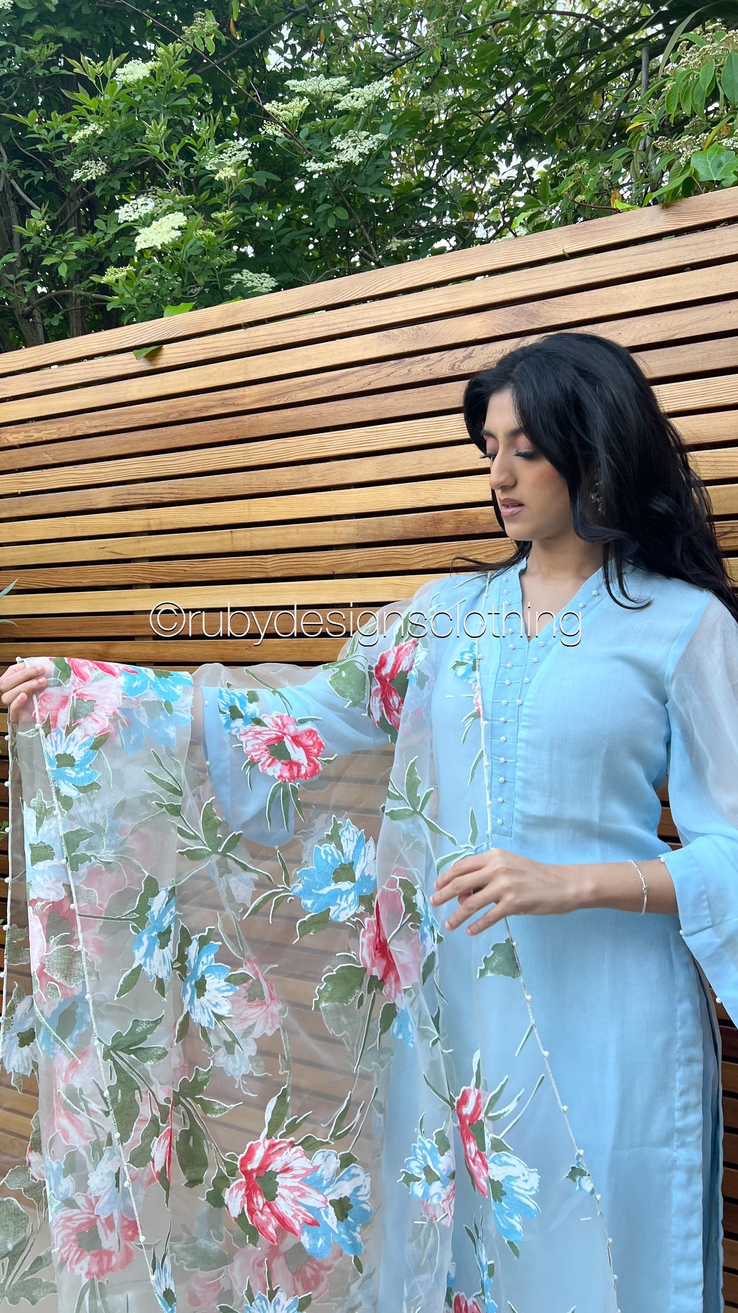 ARIA Sky - 3 Piece Blue Chiffon Suit with Organza Dupatta (8371716096213)