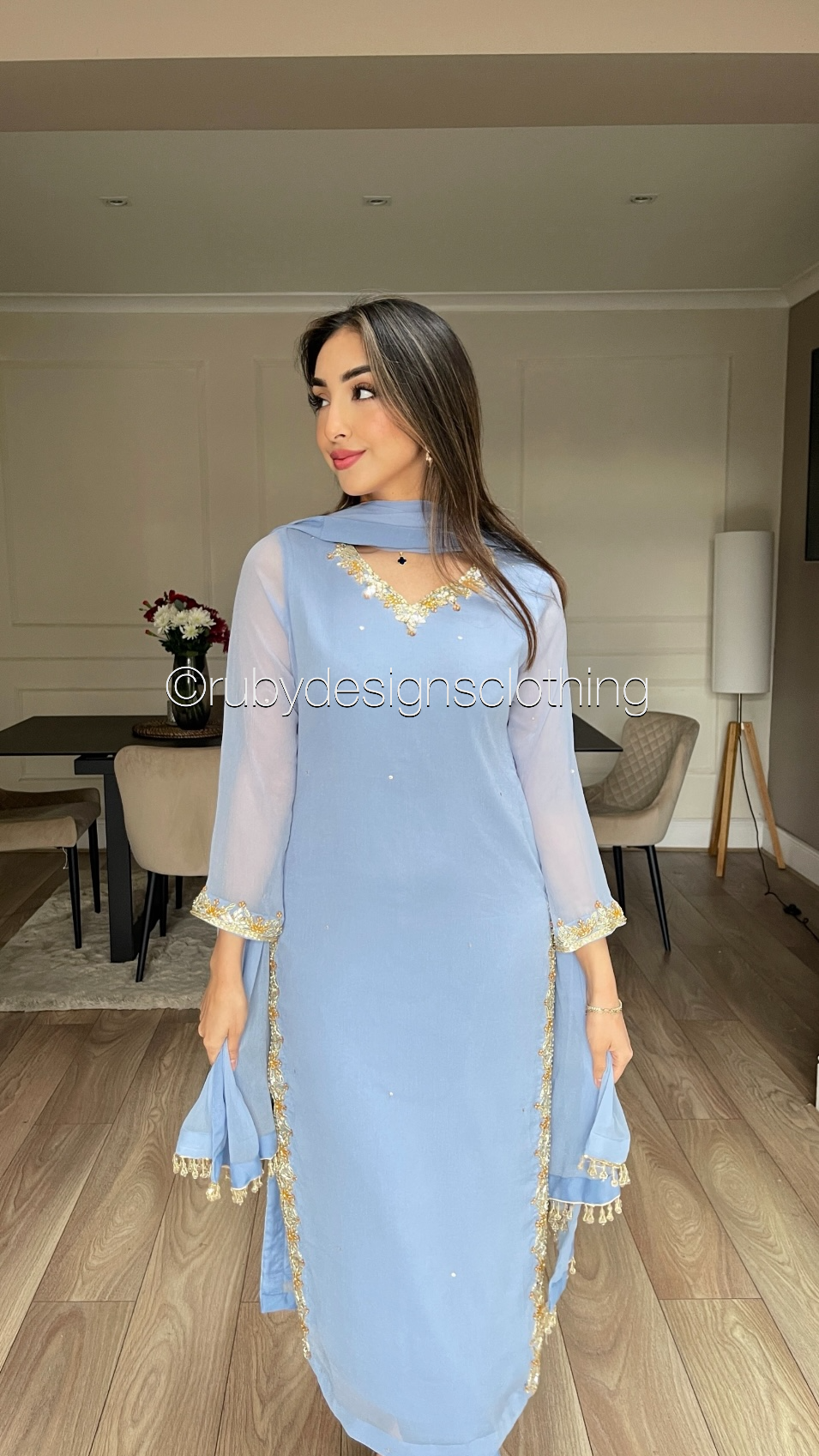 SONIA Sky - 3 Piece Blue Chiffon Suit with Chiffon Dupatta (8581837914325)