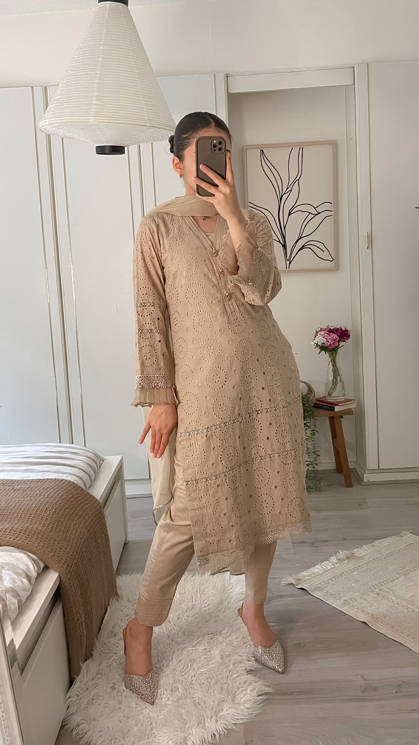 NIDA - 3 Piece Beige/Nude Chikankari Suit with Chiffon Dupatta (8570236141781)