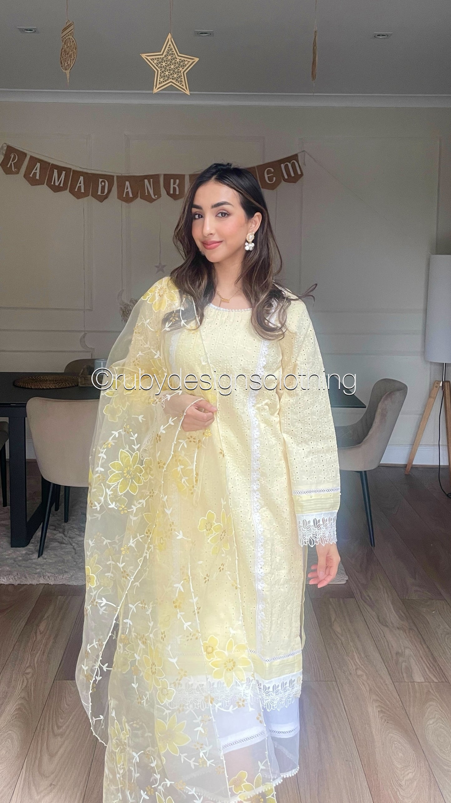 AIMAN - 3 Piece Pale Yellow Chikankari Suit with Organza Dupatta (8313783550165)
