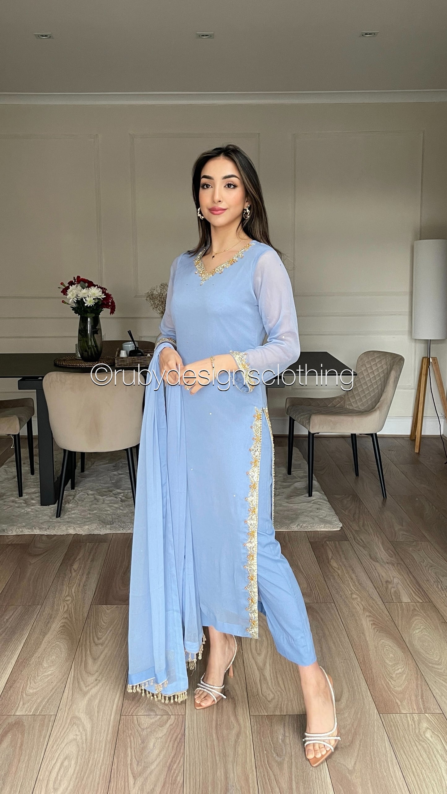 SONIA Sky - 3 Piece Blue Chiffon Suit with Chiffon Dupatta (8581837914325)