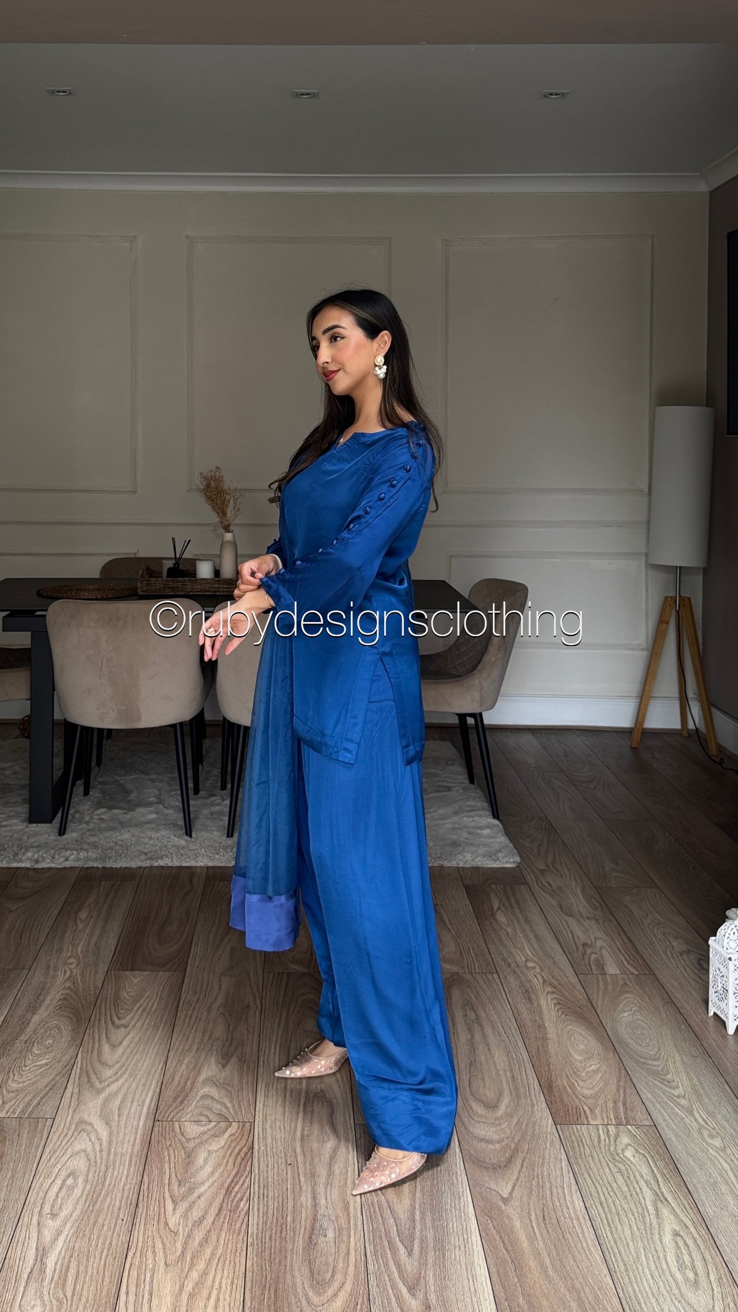 ZIMAL Azure - Exclusive 3 Piece Silk Suit with Farshi Shalwar