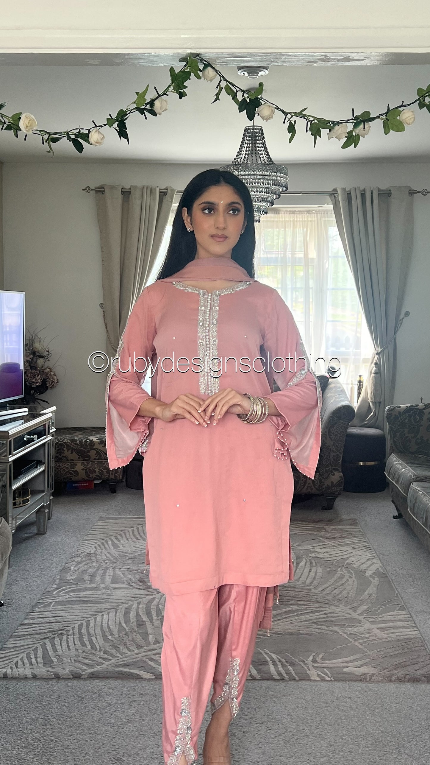ASMA Rose - 3 Piece Chiffon Suit with Tulip Trousers