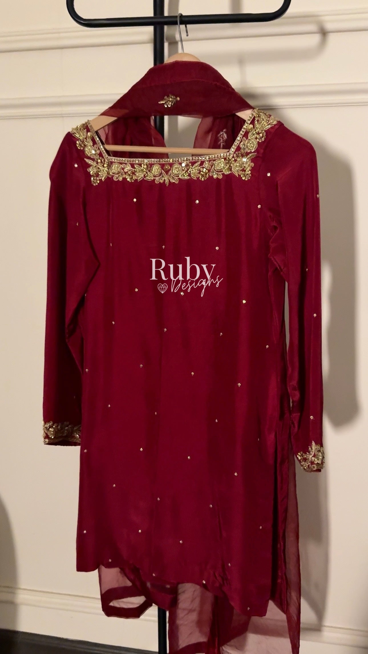 MEHER Rouge - 3 Piece Silk Suit with Farshi Shalwar
