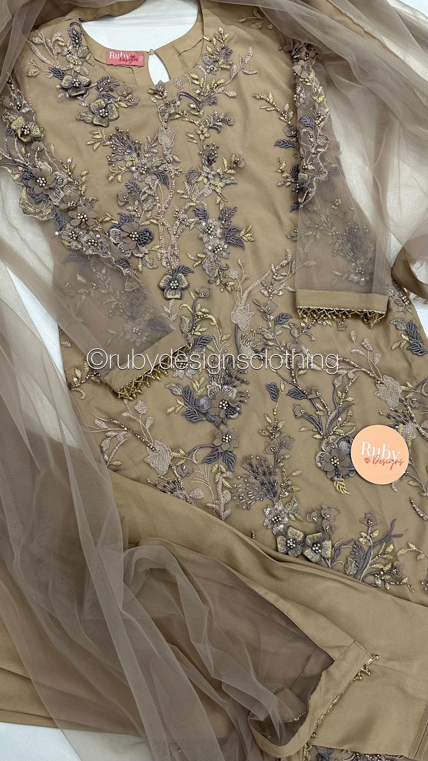 NABA - 3 Piece Latte Net Suit with 3D Detailing (8354935242965)