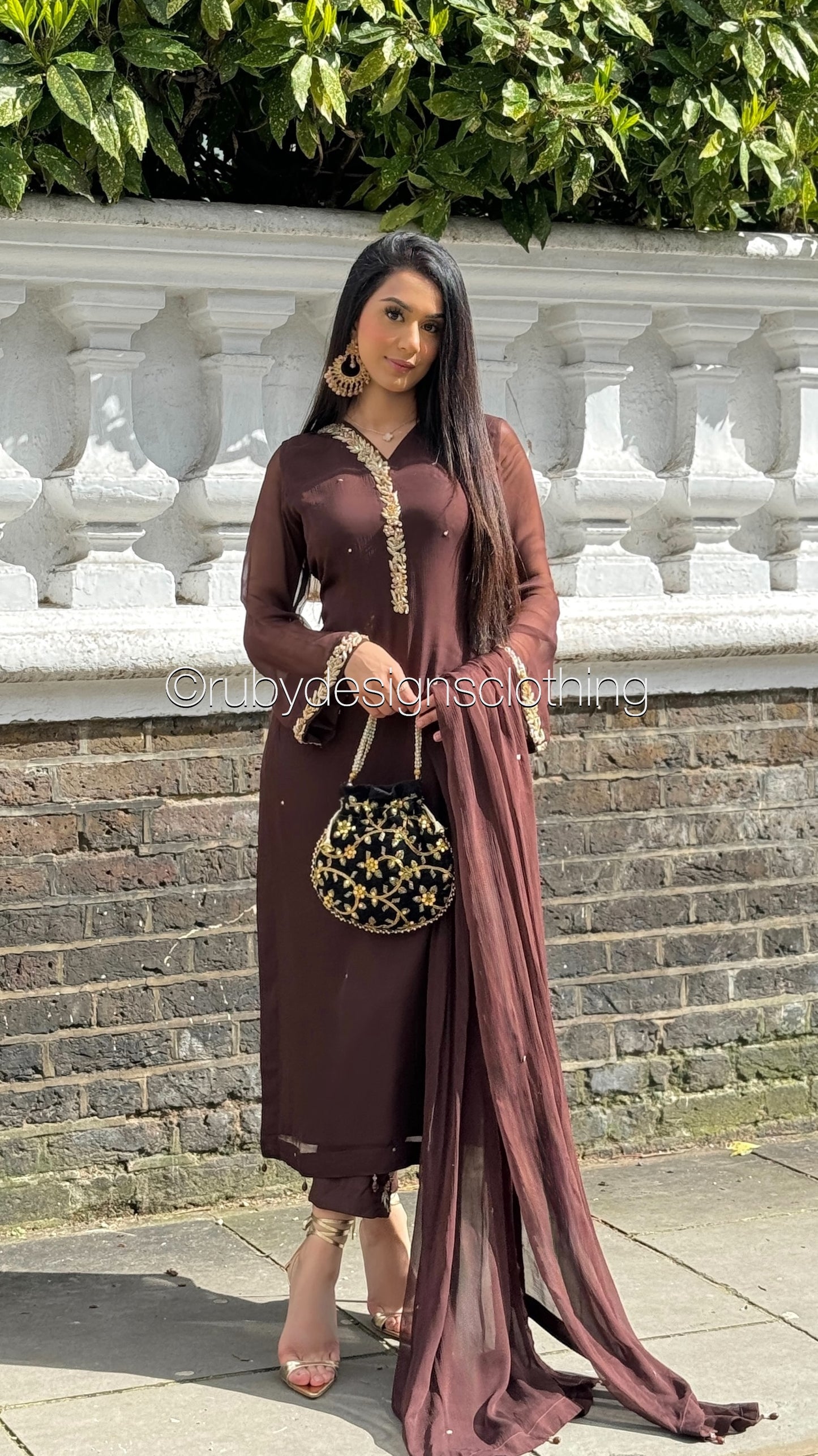 HIRA Brown - 3 Piece Brown Chiffon Suit with Chiffon Dupatta (8380344205525)