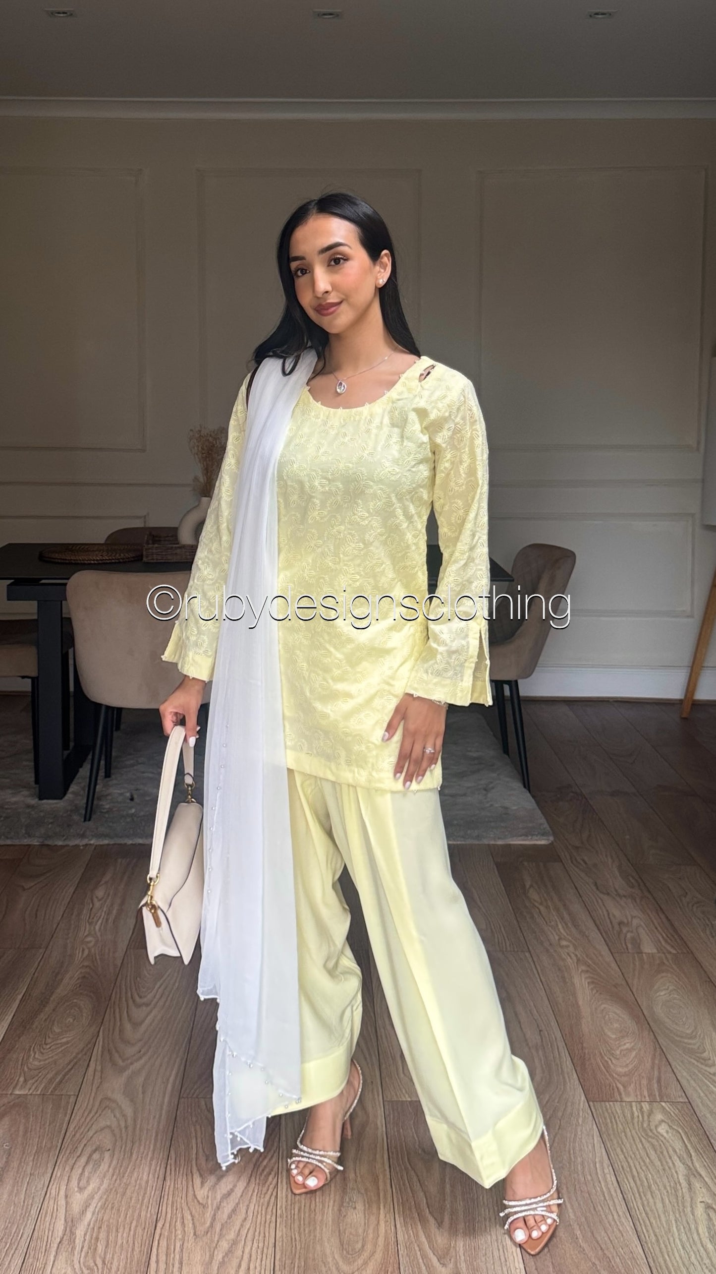 Butter Yellow - 3 Piece Chikankari Suit with Farshi Shalwar