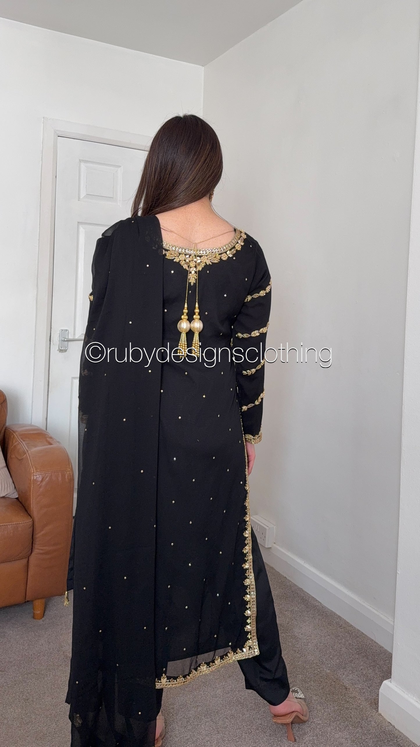 ZAREEN Noir - Luxury 3 Piece Chiffon Suit with Gold Handwork