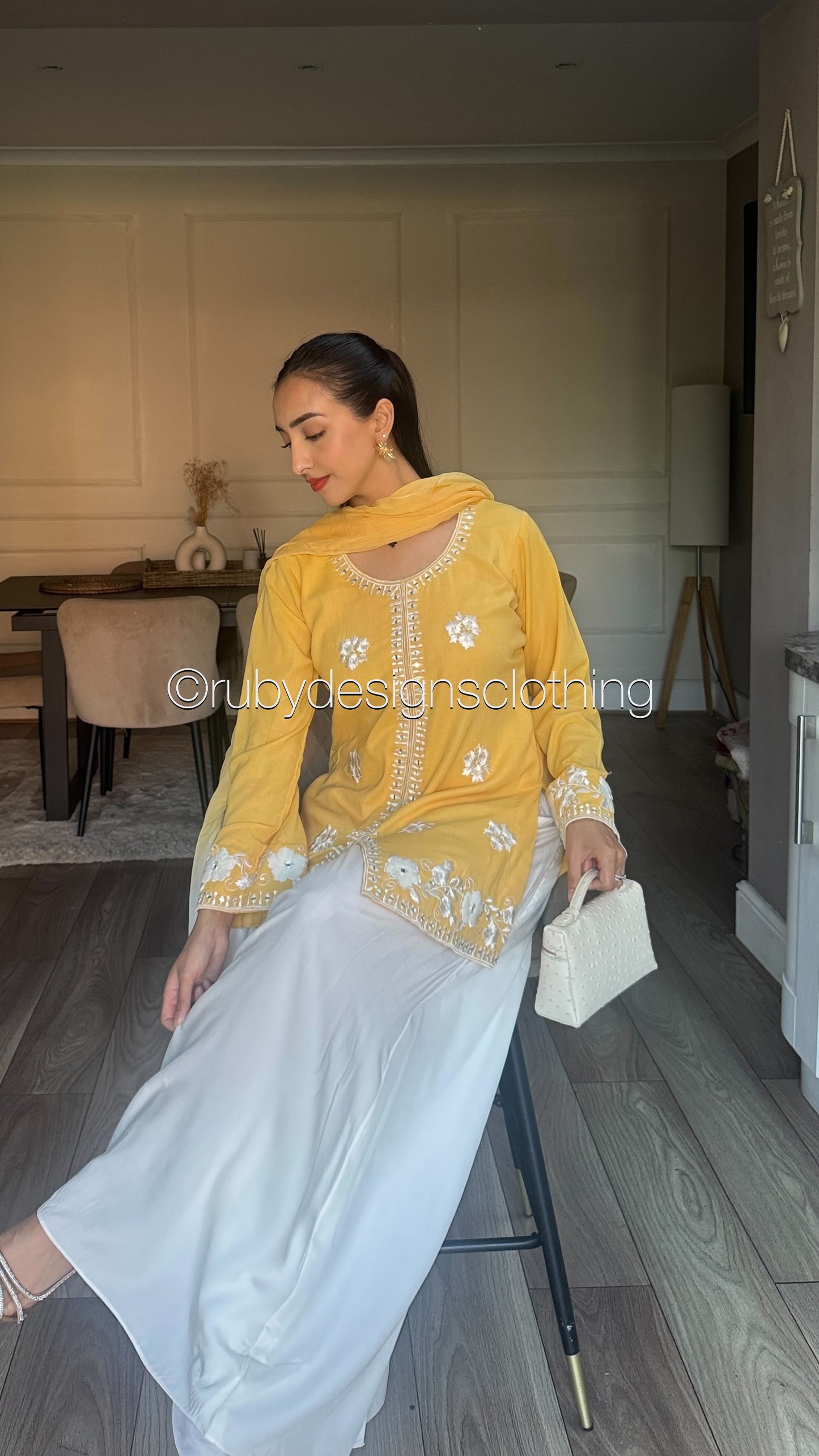 RAYA Mustard - EXCLUSIVE 3 Piece Swiss Lawn Suit with Flowy Wide-Leg Pants