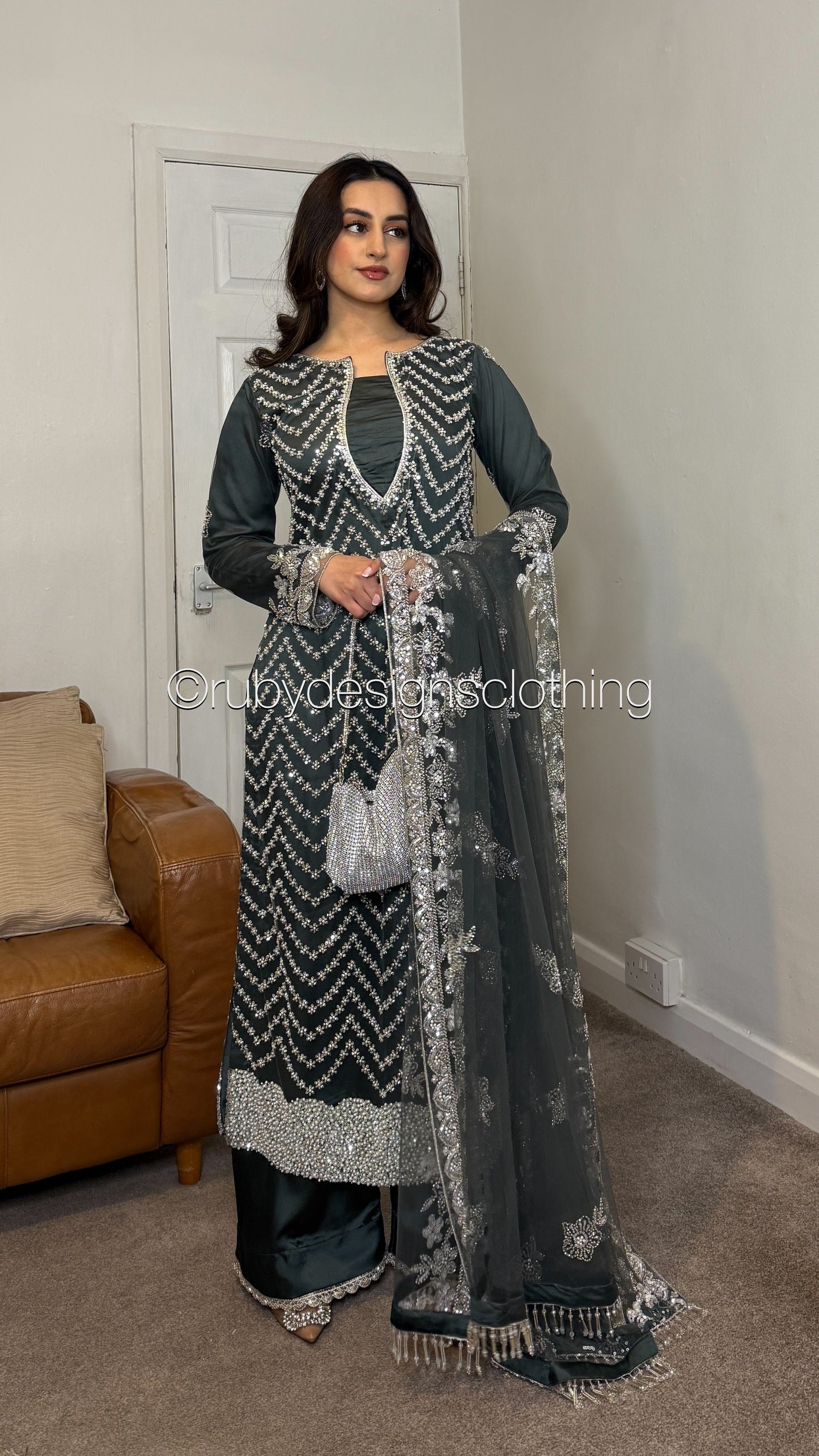 MISSING ITEM (TROUSER) - IZMA Smoke - 3 Piece Net Suit with Wide Leg Trousers