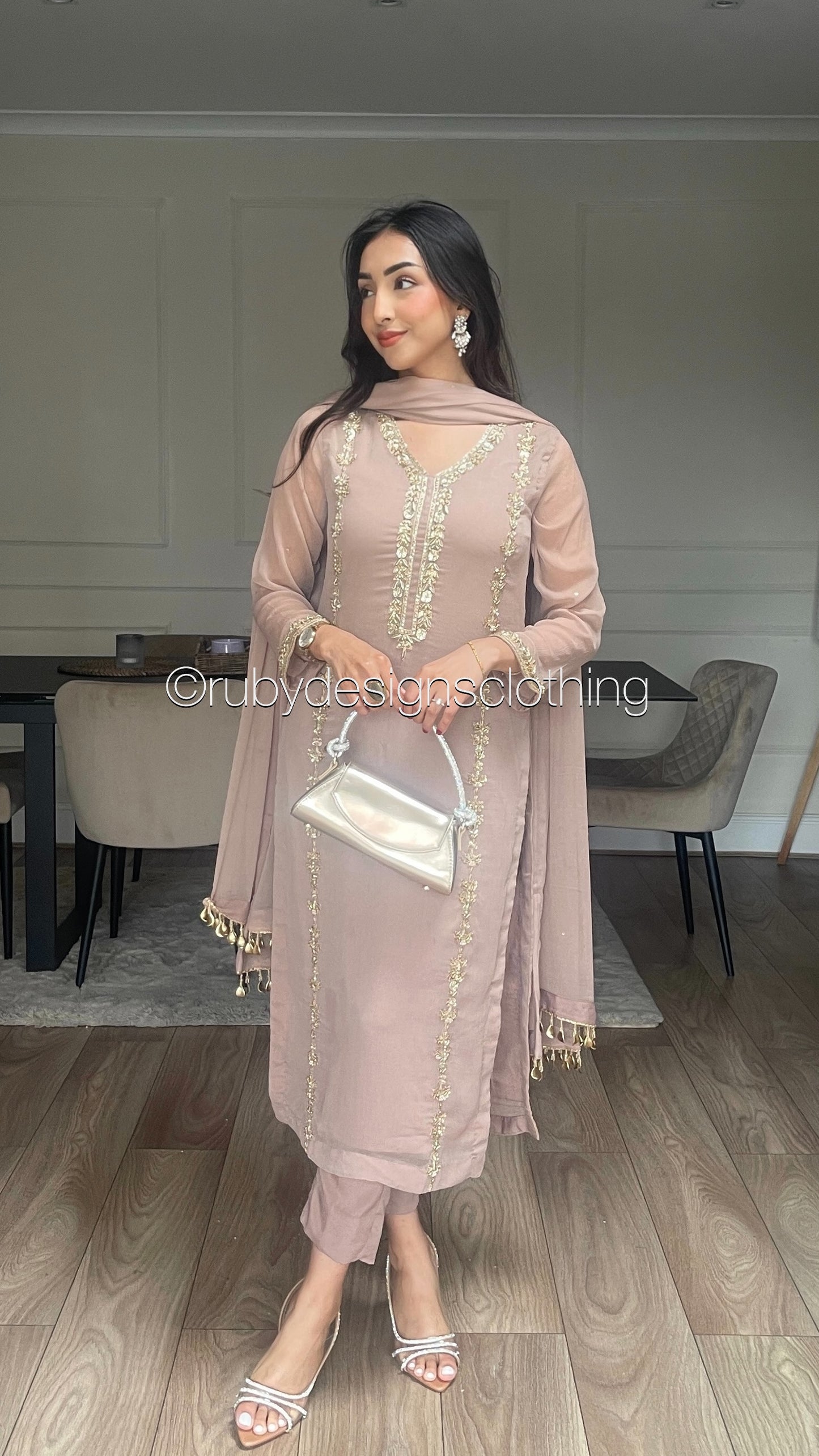 SADAF Rose - 3 Piece Rose Chiffon Suit with Gota Work (8311028187349)