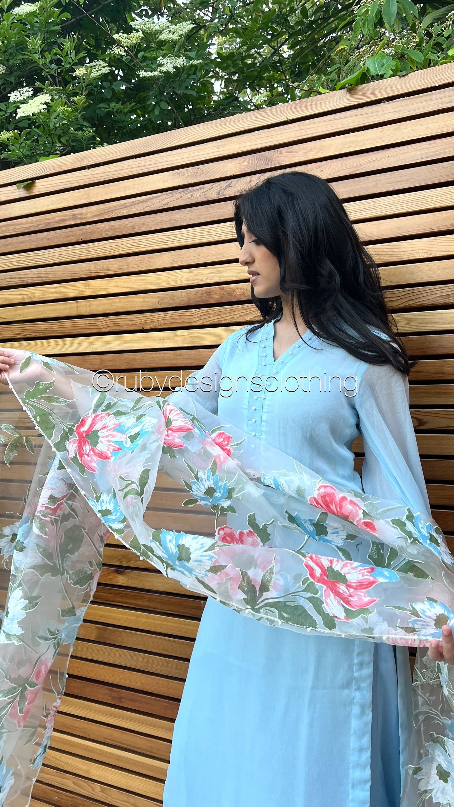 ARIA Sky - 3 Piece Blue Chiffon Suit with Organza Dupatta (8371716096213)