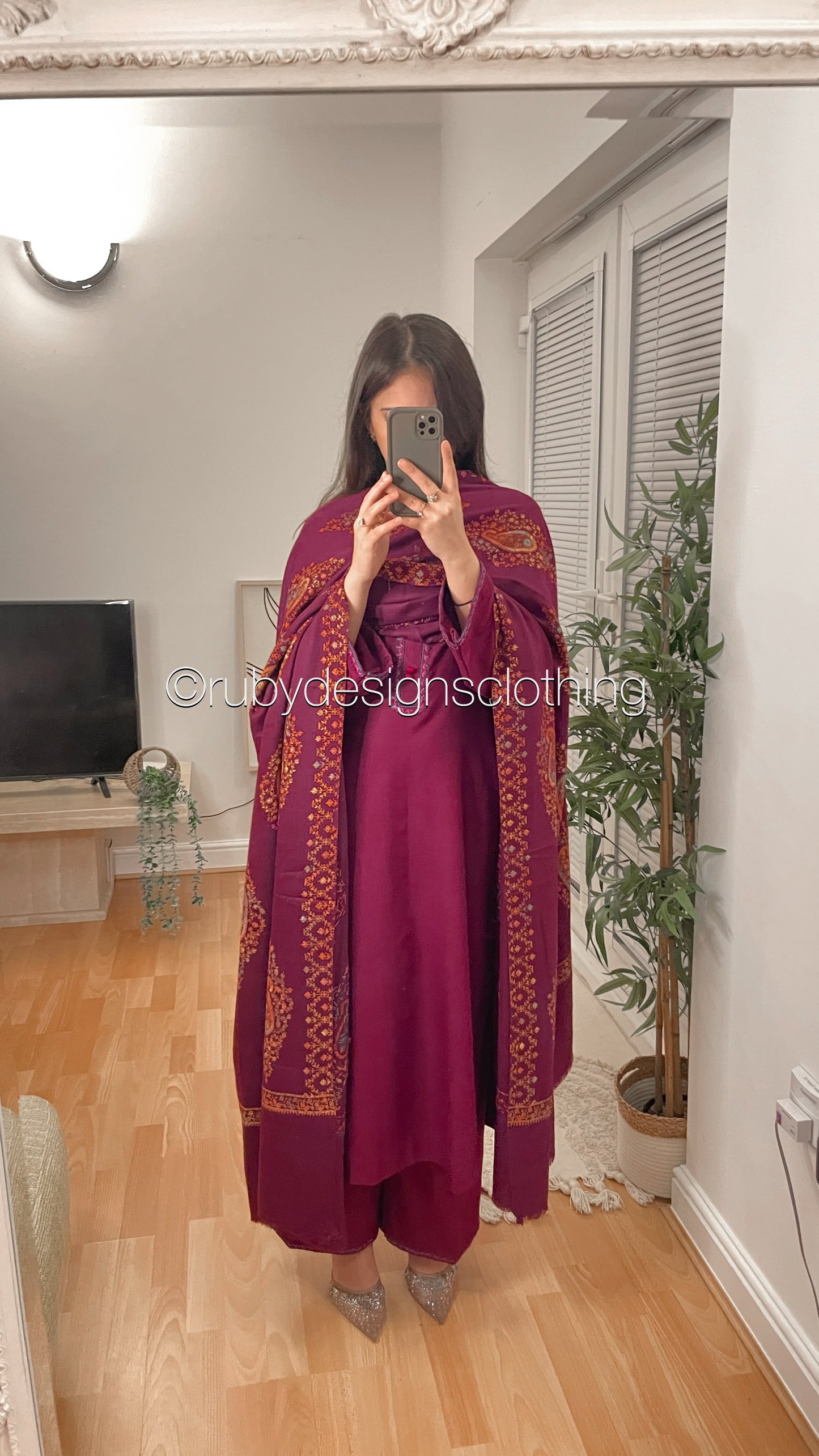 SOHA - 3 Piece Magenta Marina Suit with Embroidered Pashmina Shawl