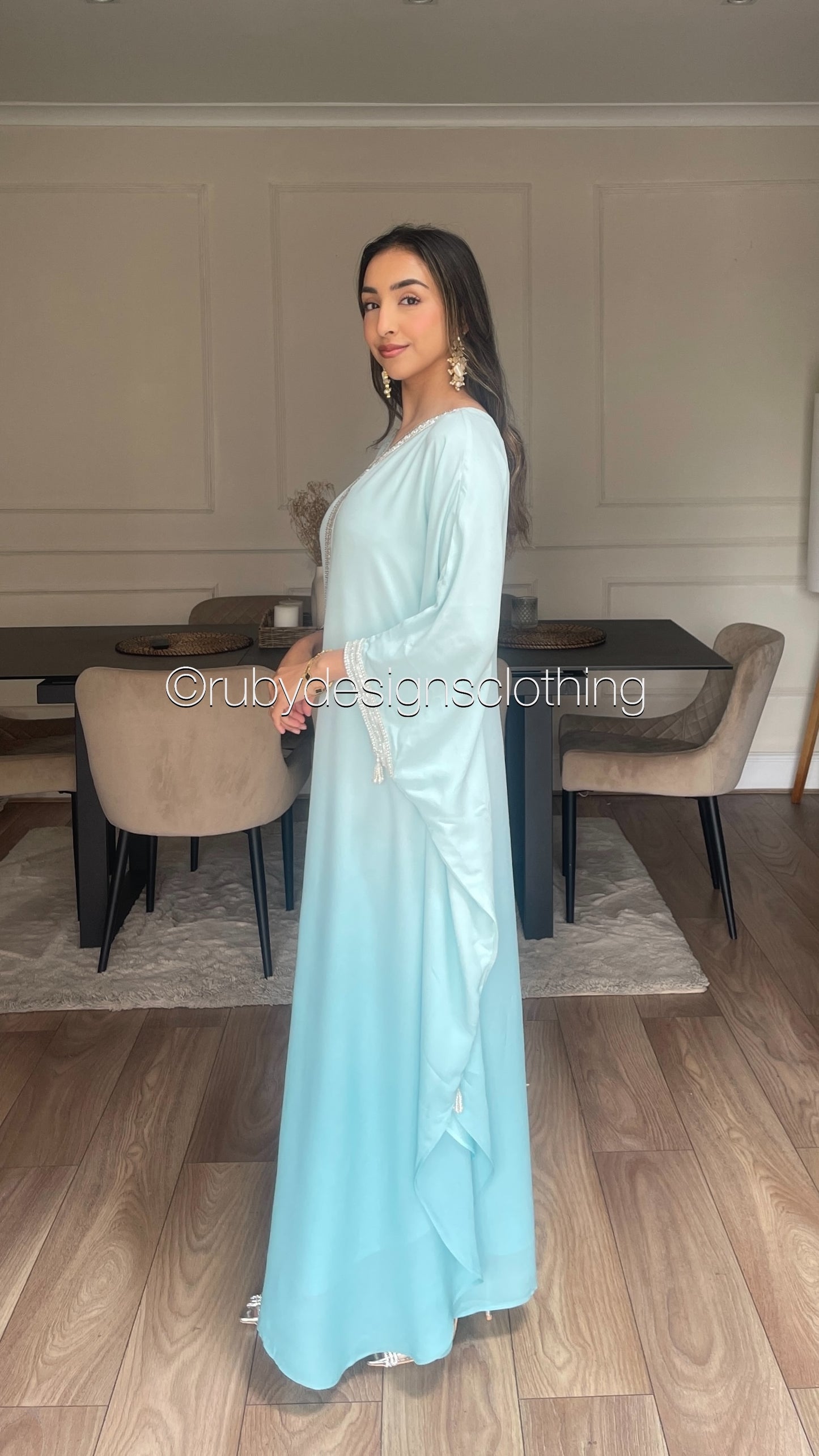 SABAH Breeze Blue - Ombré Kaftan with Hijab (8673082441941) (8747904336085)