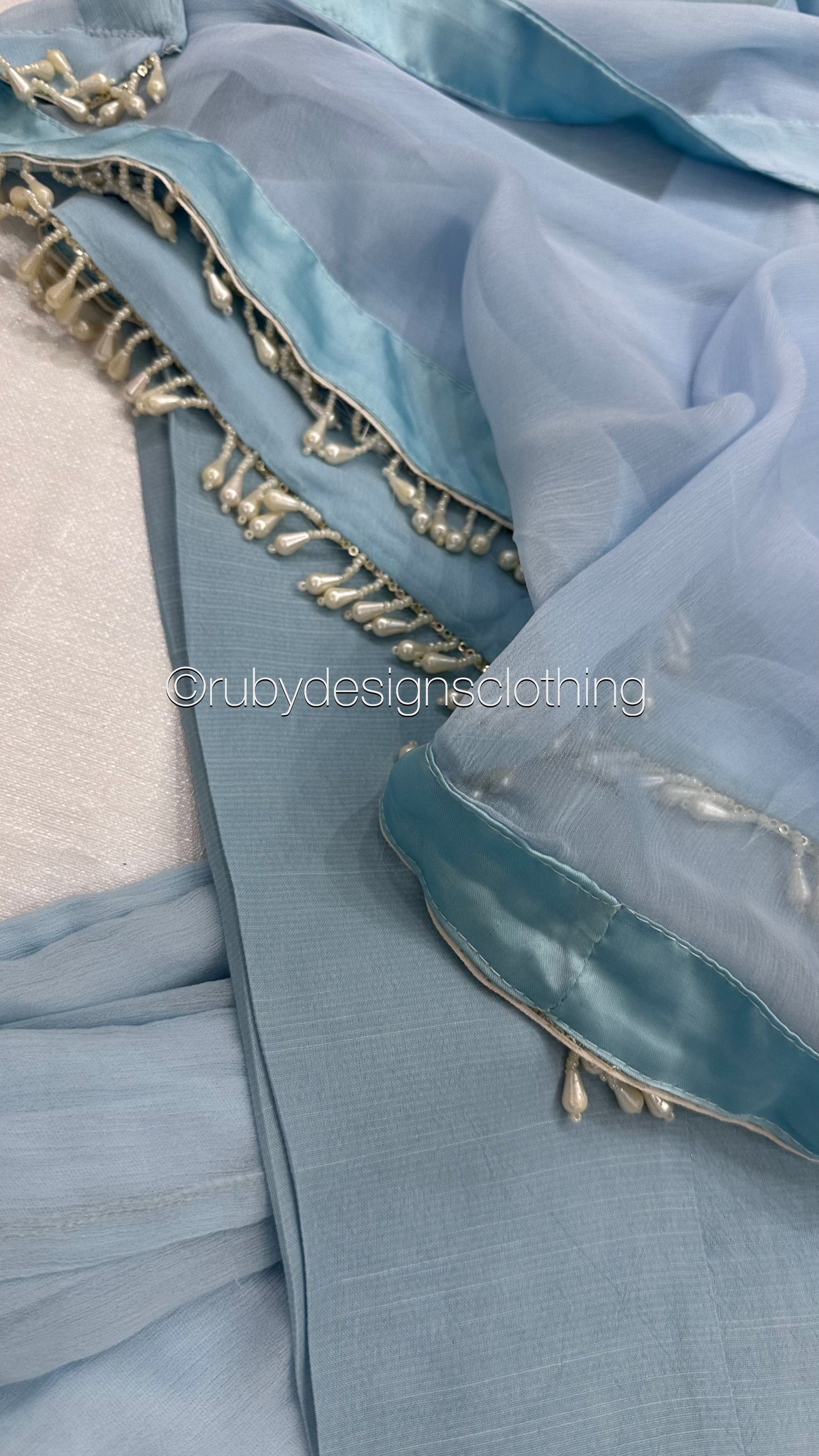 FALAK - 3 Piece Ice Blue Chiffon Dress with Chiffon Dupatta (8340660617429) (8748153077973) (8748155797717)