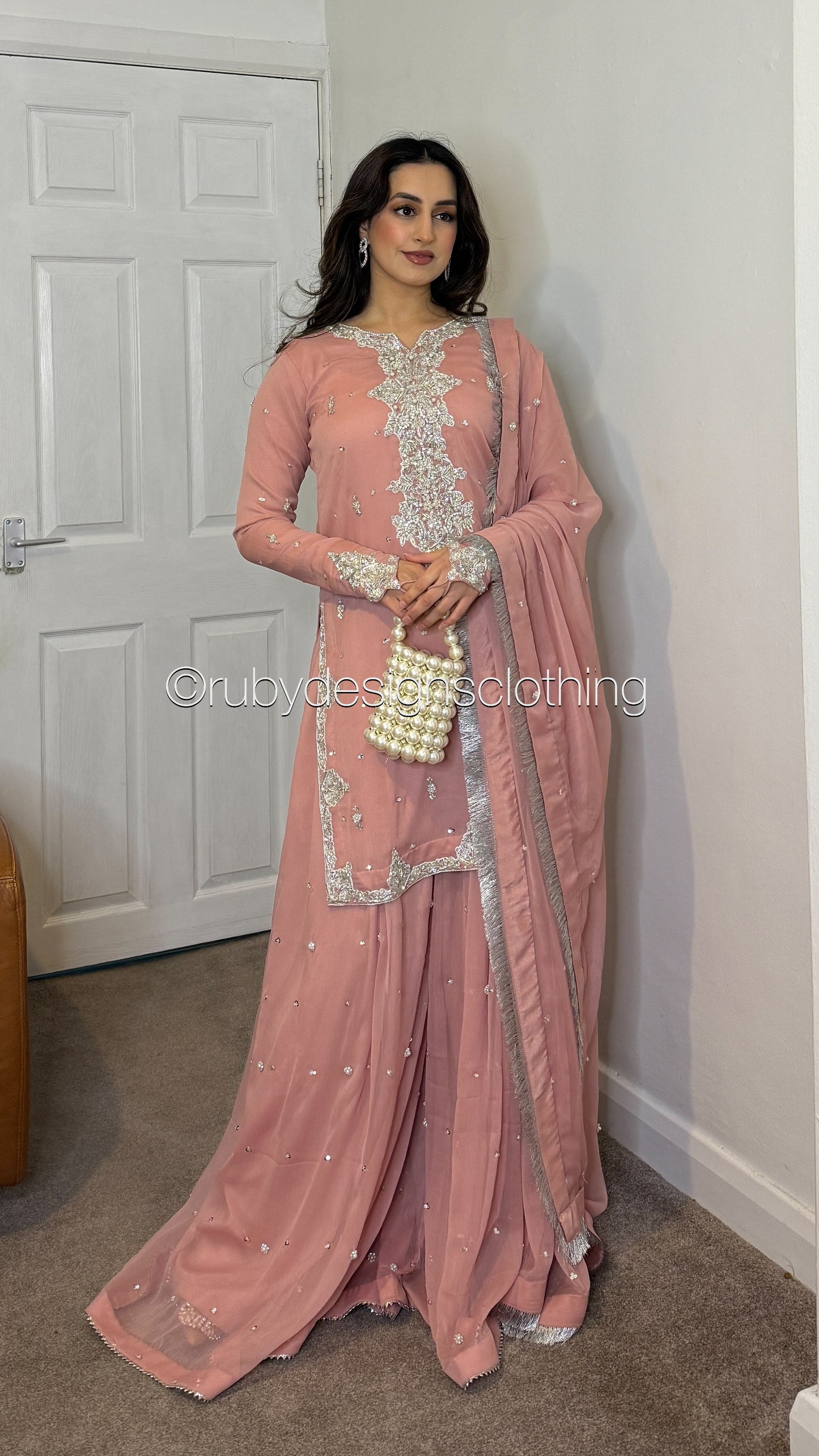 FAIZA - 3 Piece Dusty Pink Suit with Sharara