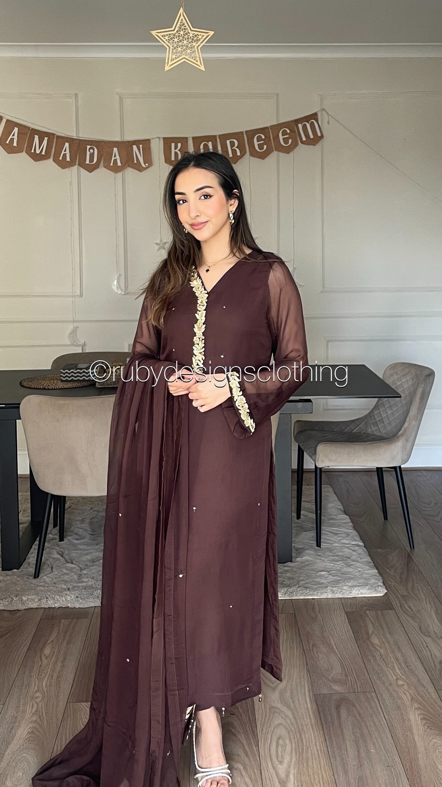 HIRA Brown - 3 Piece Brown Chiffon Suit with Chiffon Dupatta (8380344205525)