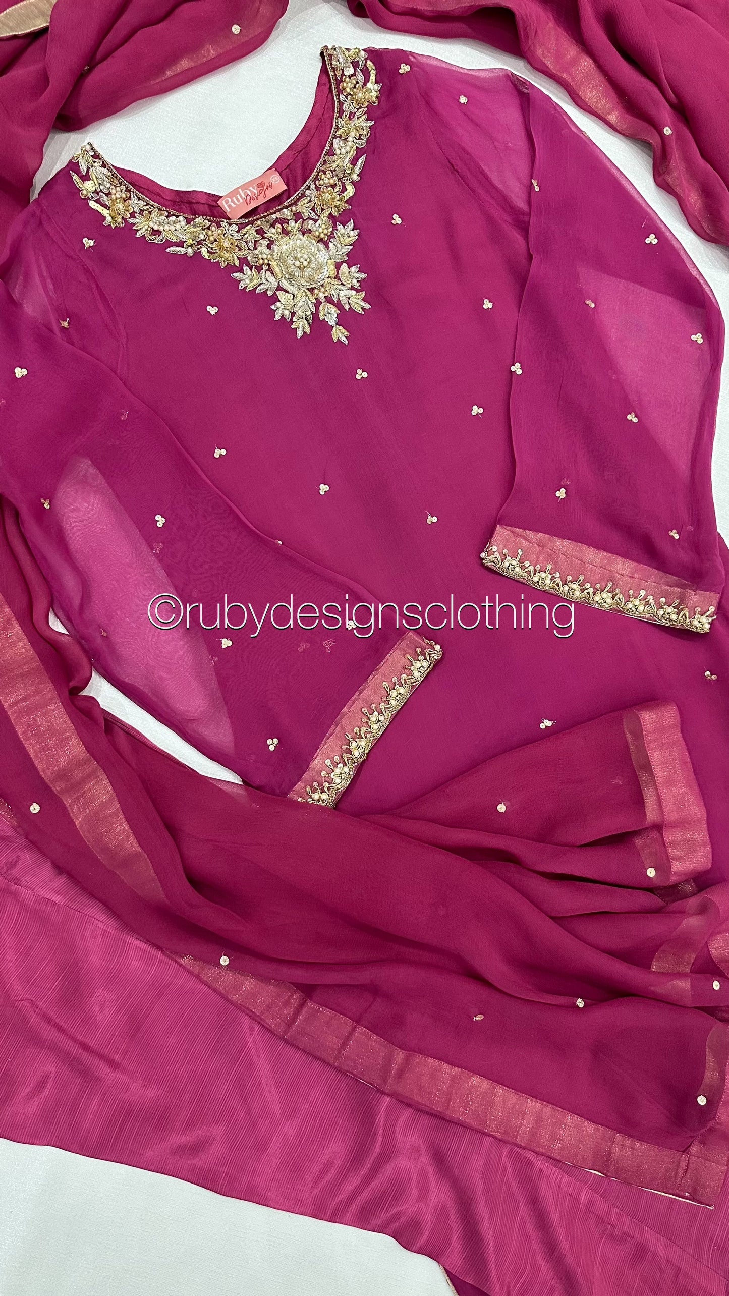 ALVIA Pink - 3 Piece Pink Chiffon Suit with Gold Handwork (8295036649685)