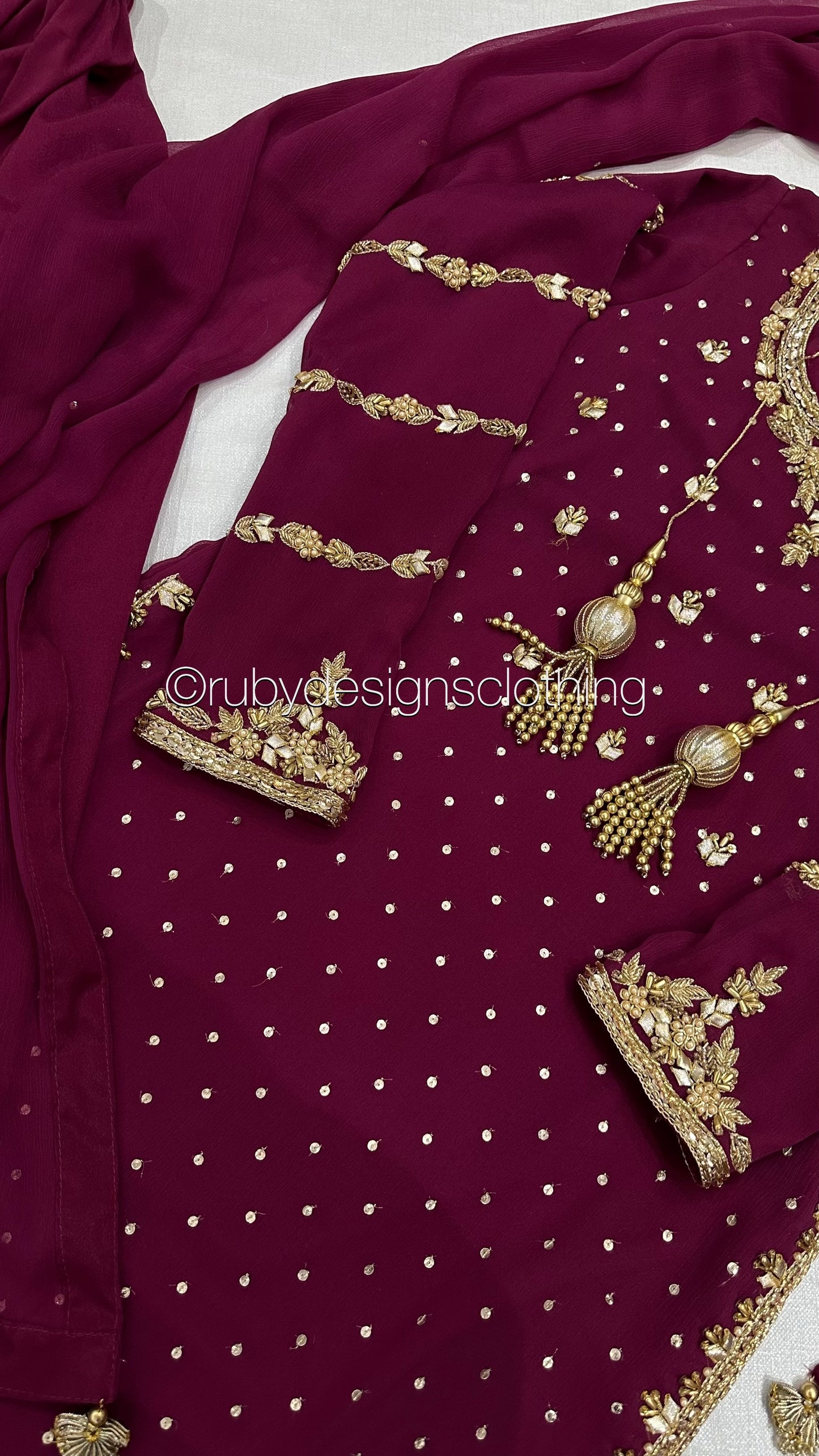ZAREEN Fuchsia - Luxury 3 Piece Chiffon Suit with Gold Handwork