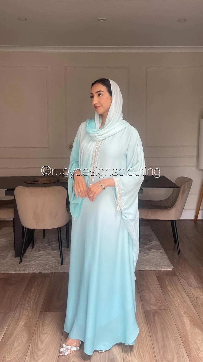 SABAH Breeze Blue - Ombré Kaftan with Hijab (8673082441941) (8747904336085)