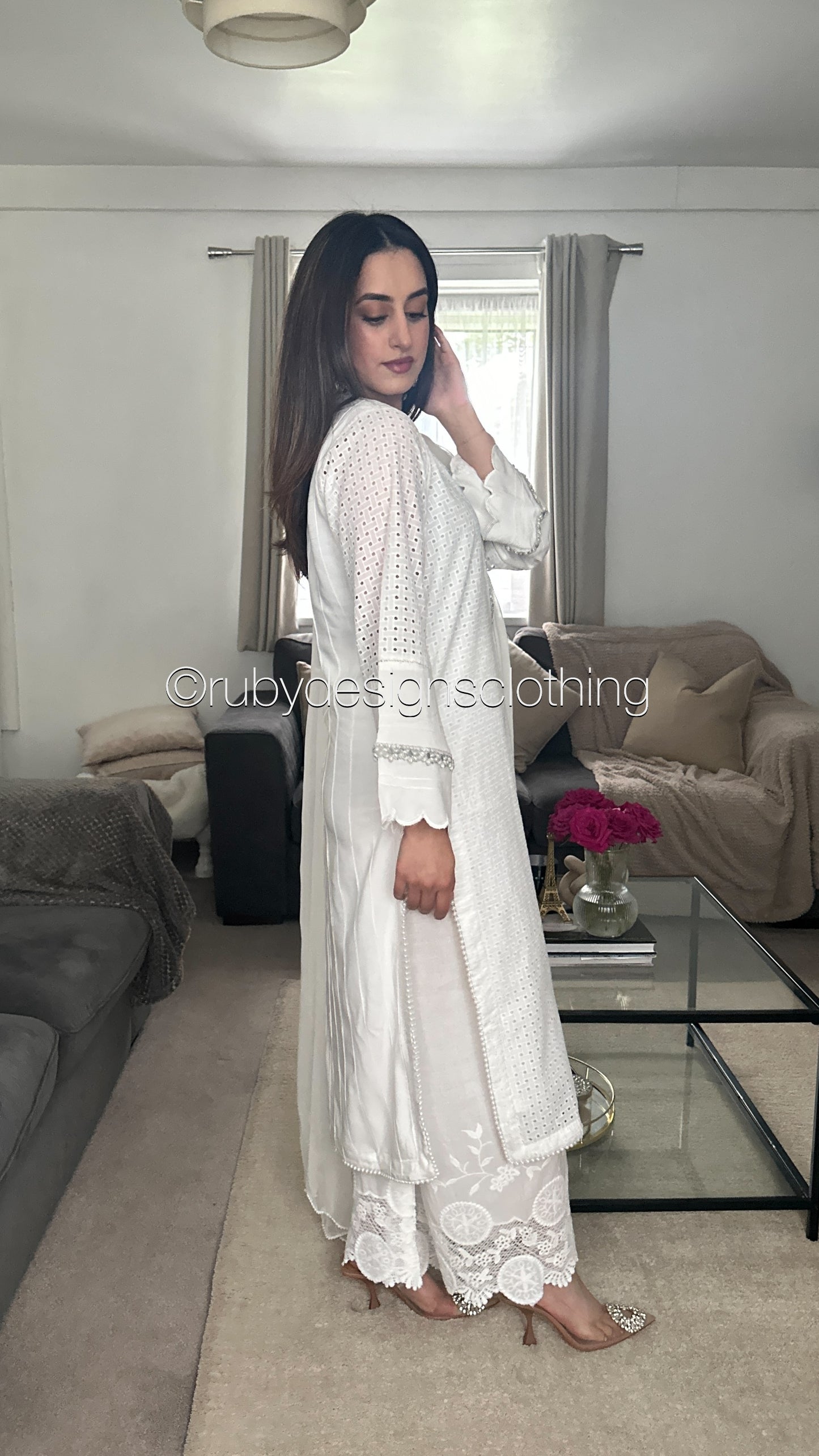 DANIYA - 3 Piece White Chikankari Suit with Chiffon Dupatta (8570237321429) (8747933827285)
