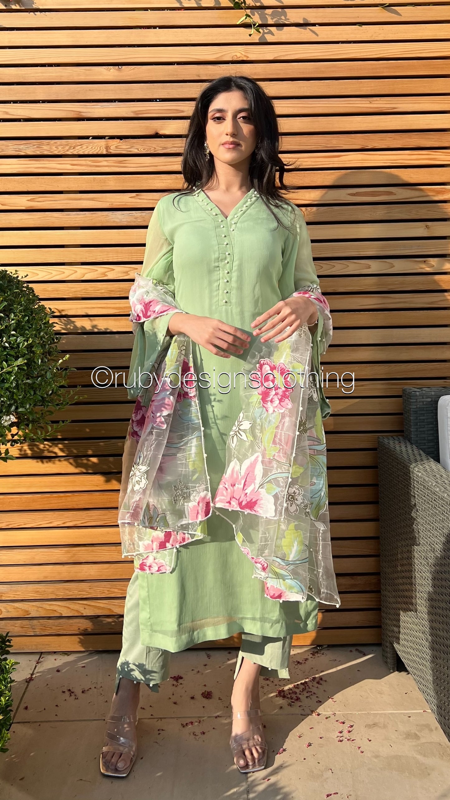 ARIA Sage - 3 Piece Sage Green Chiffon Suit with Chiffon Dupatta (8371704070357) (8748005654741)