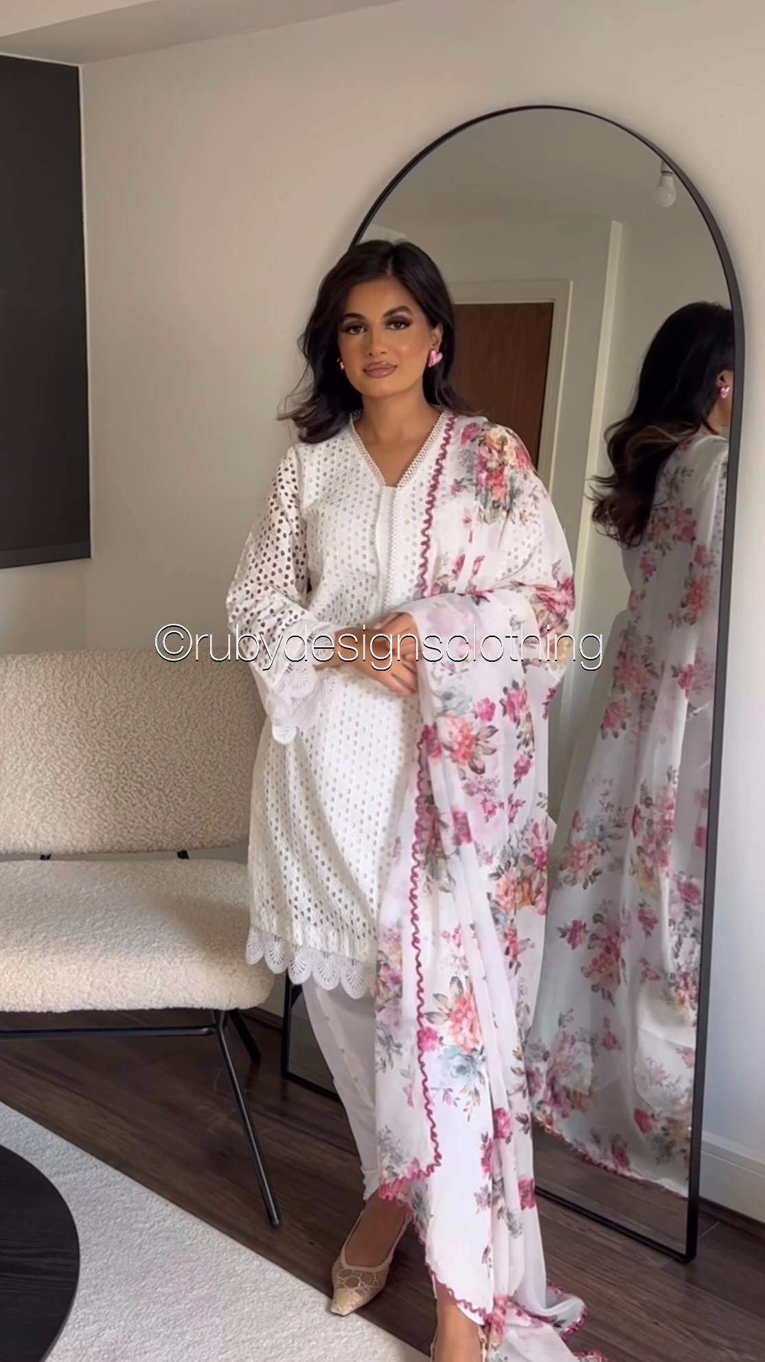 MAHEEN - 3 Piece White Chikankari Suit with Tulip Trouser (8313783124181)